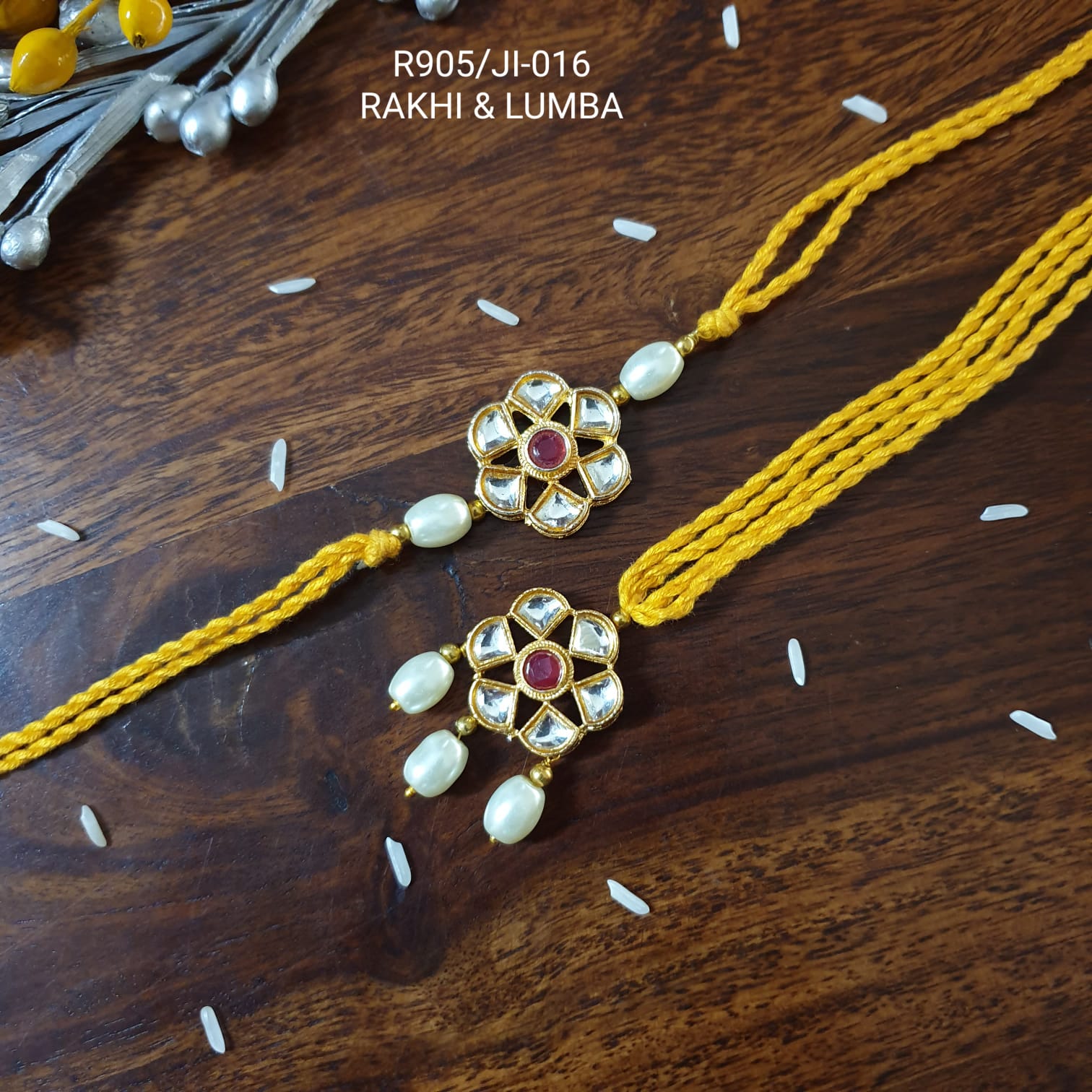 Red Kundan Stone Bhaiya Bhabhi Rakhi Lumba Set