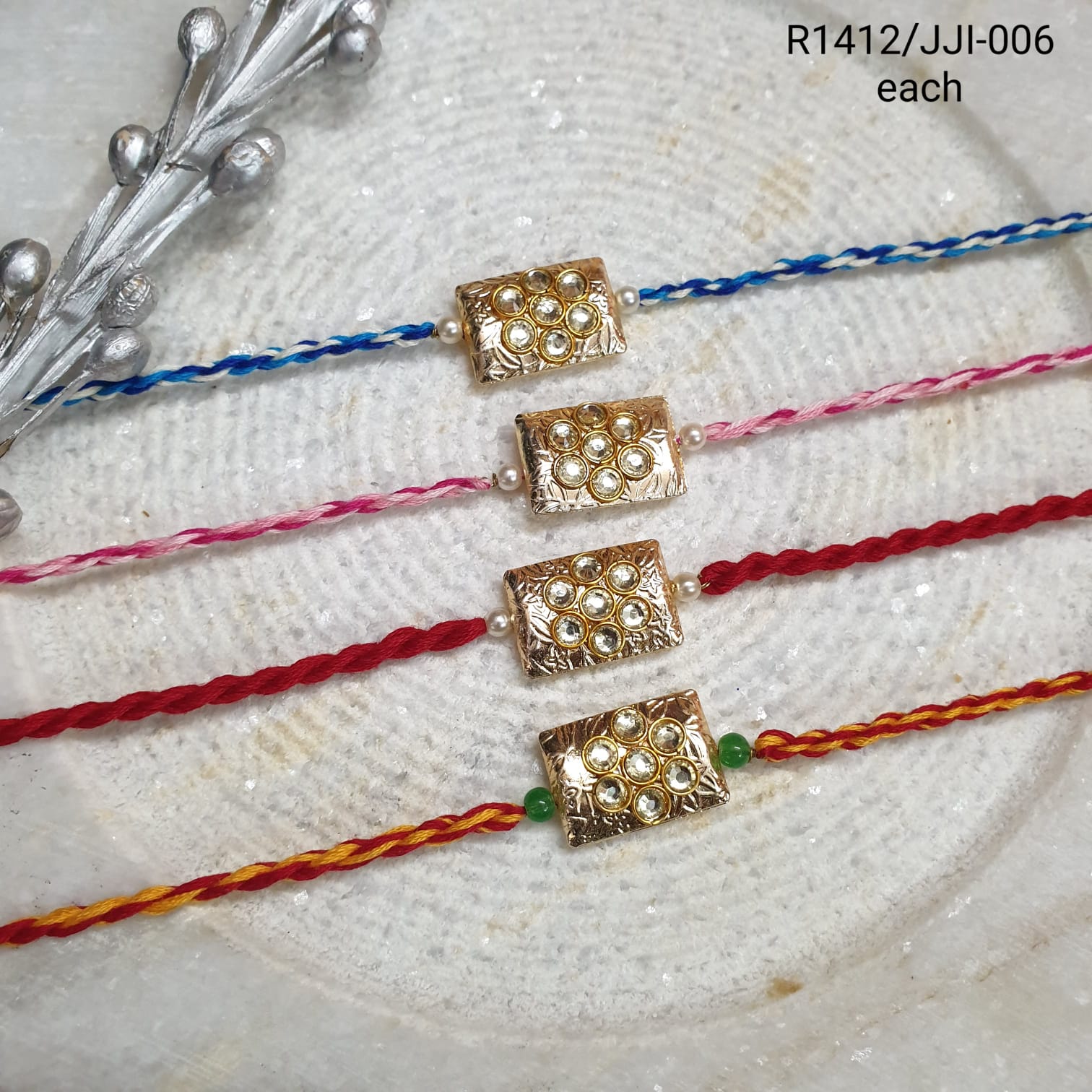 Golden Kundan Rakhi (Pack of Four)