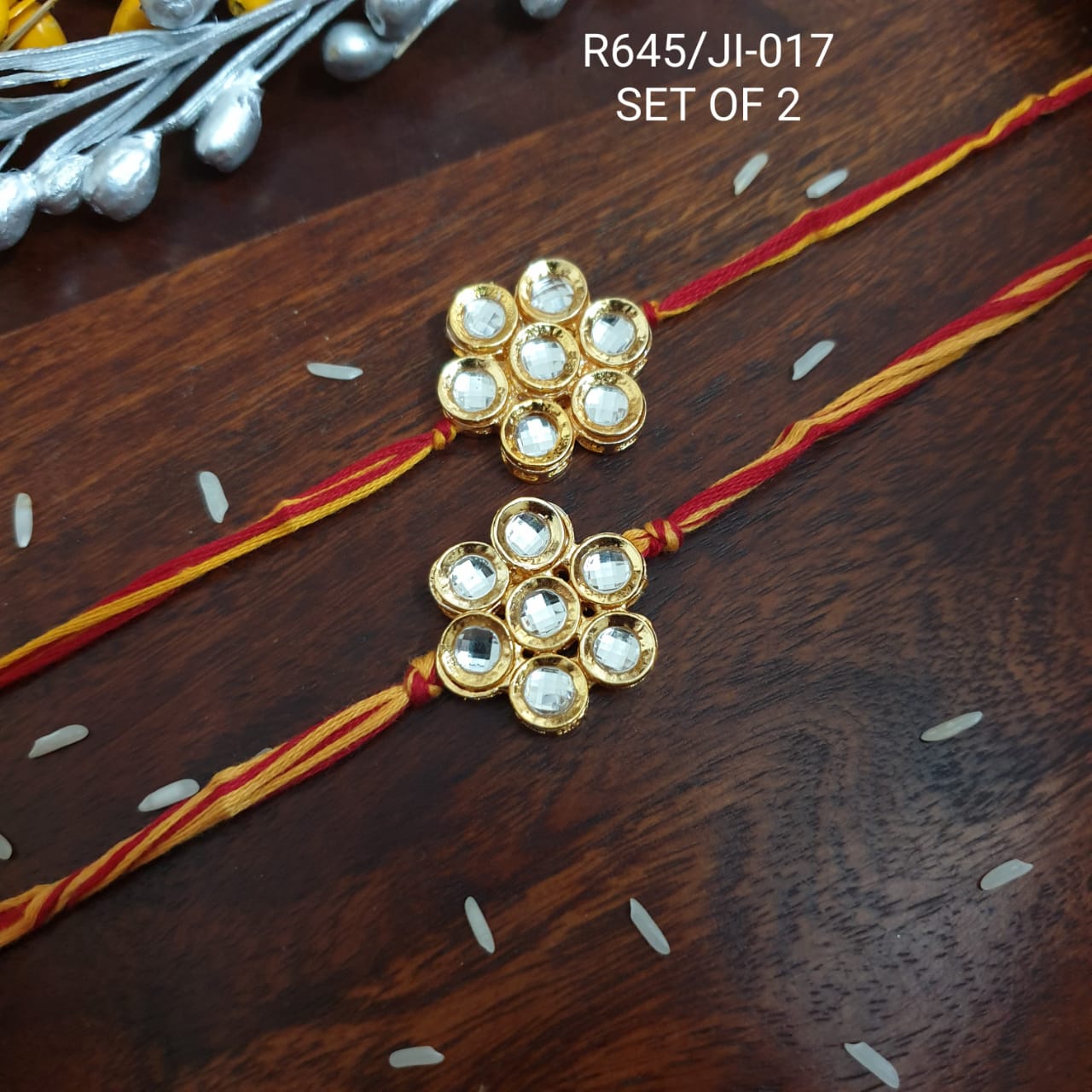Floral Kundan Stone Rakhi For Brother And Sister (Pack Of Two)