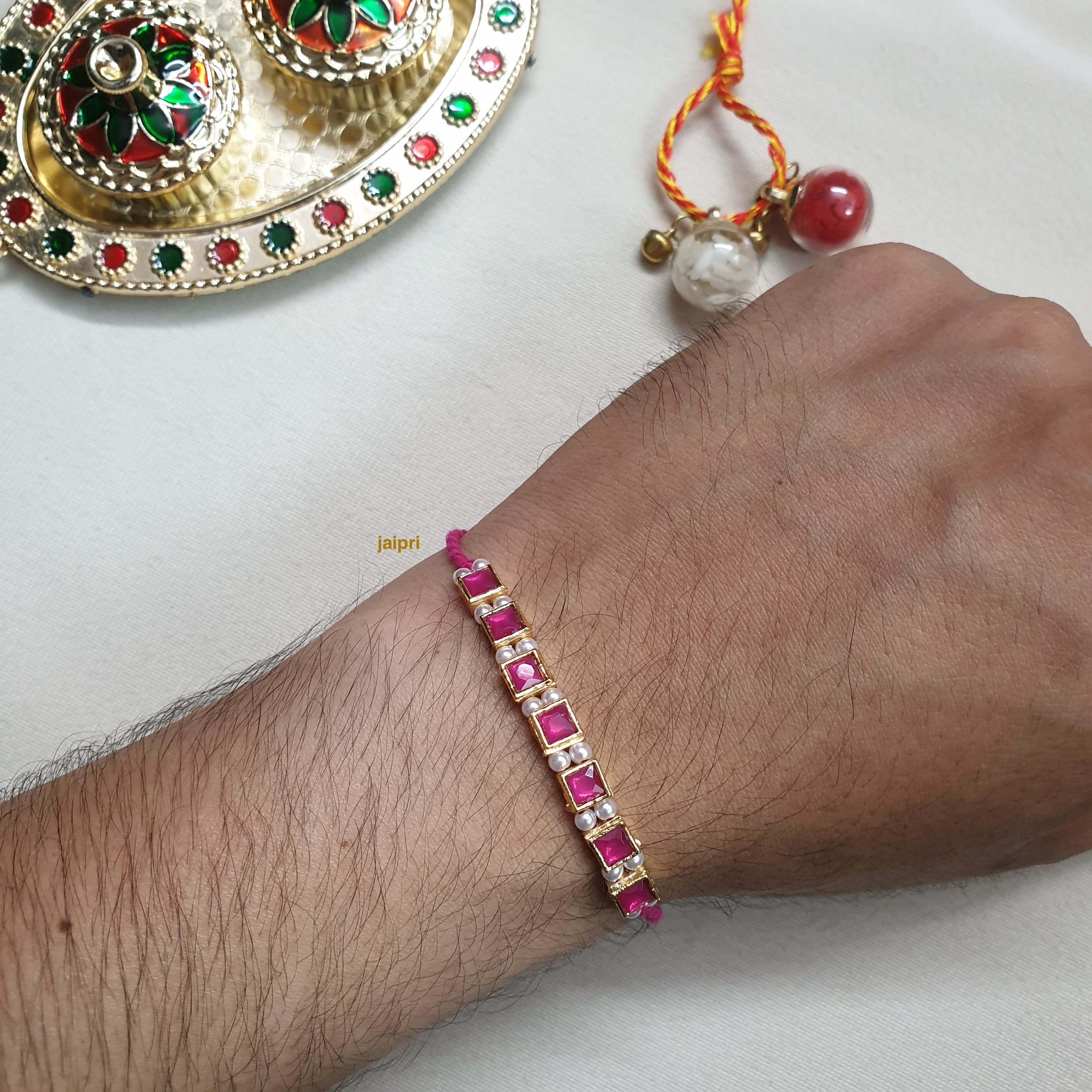 Pink Kundan Stone Rakhi