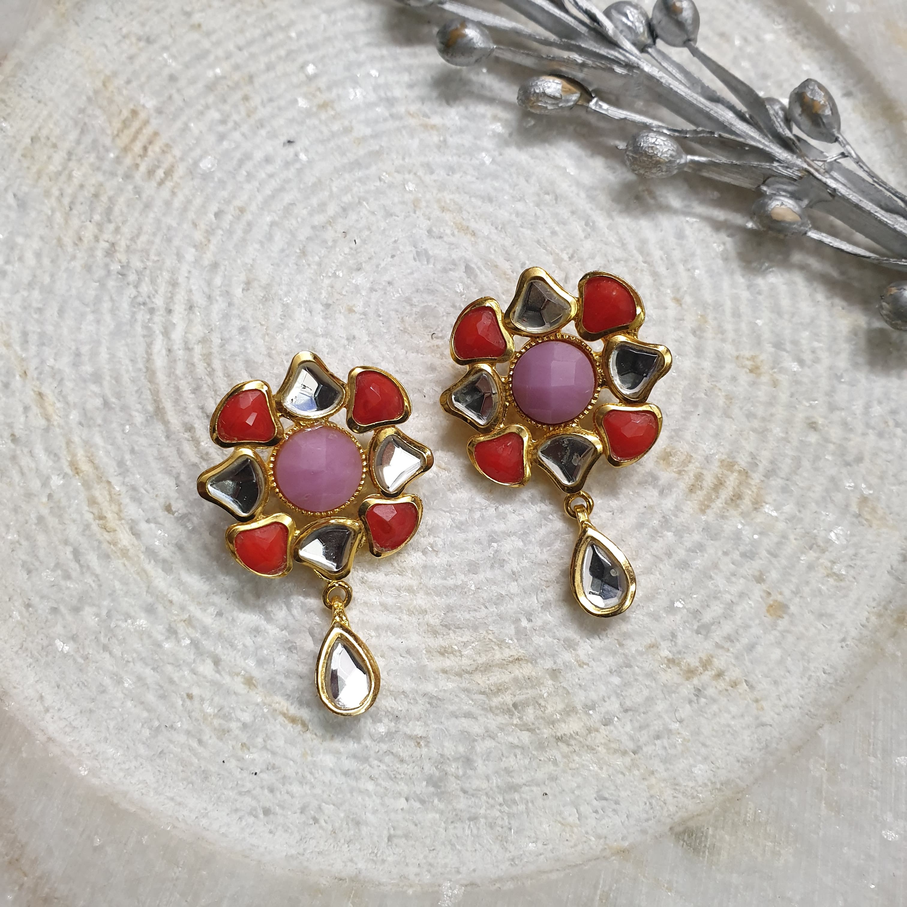 22k Gold Plated Kundan Polki Earrings