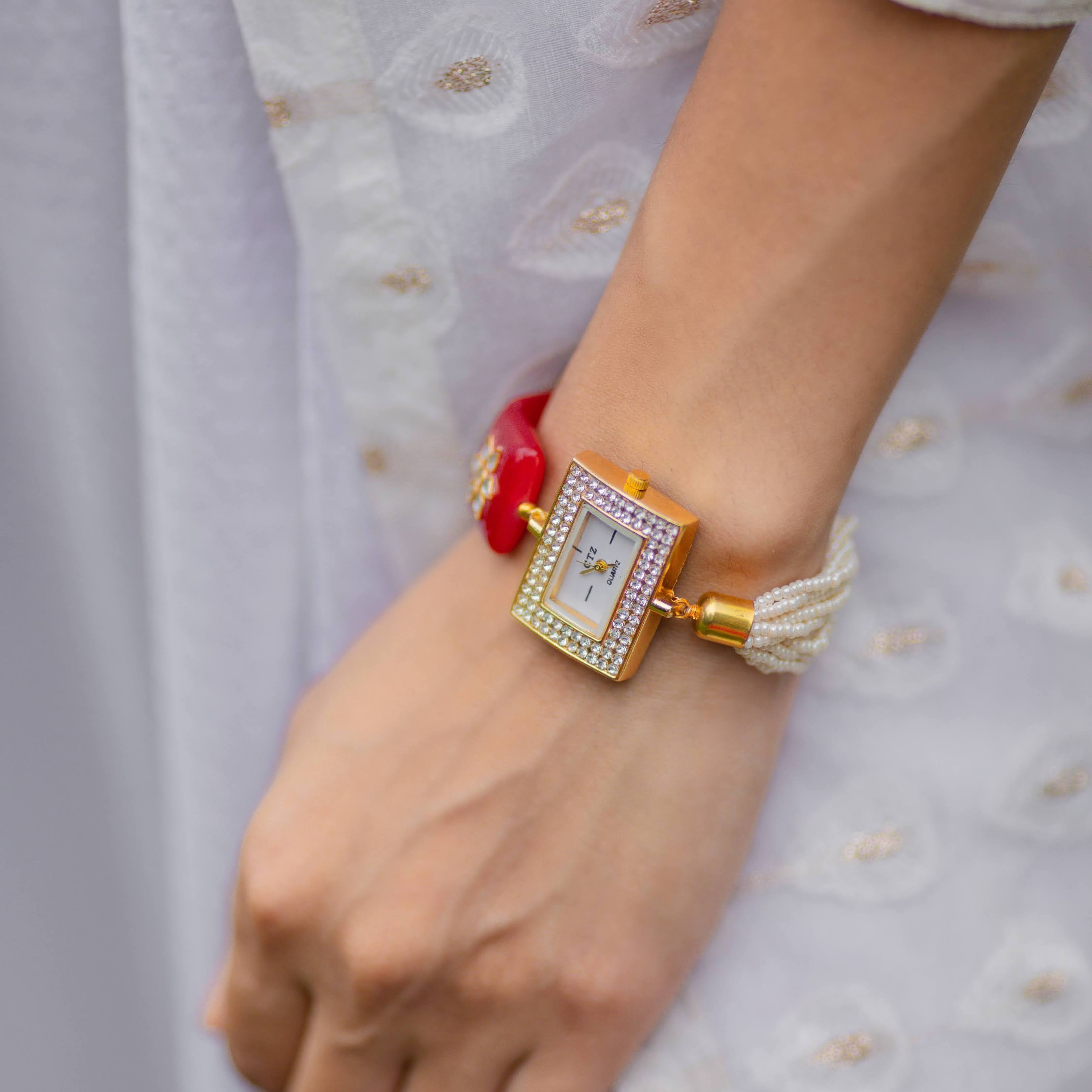 Red Stone Kundan Premium Wrist Watch