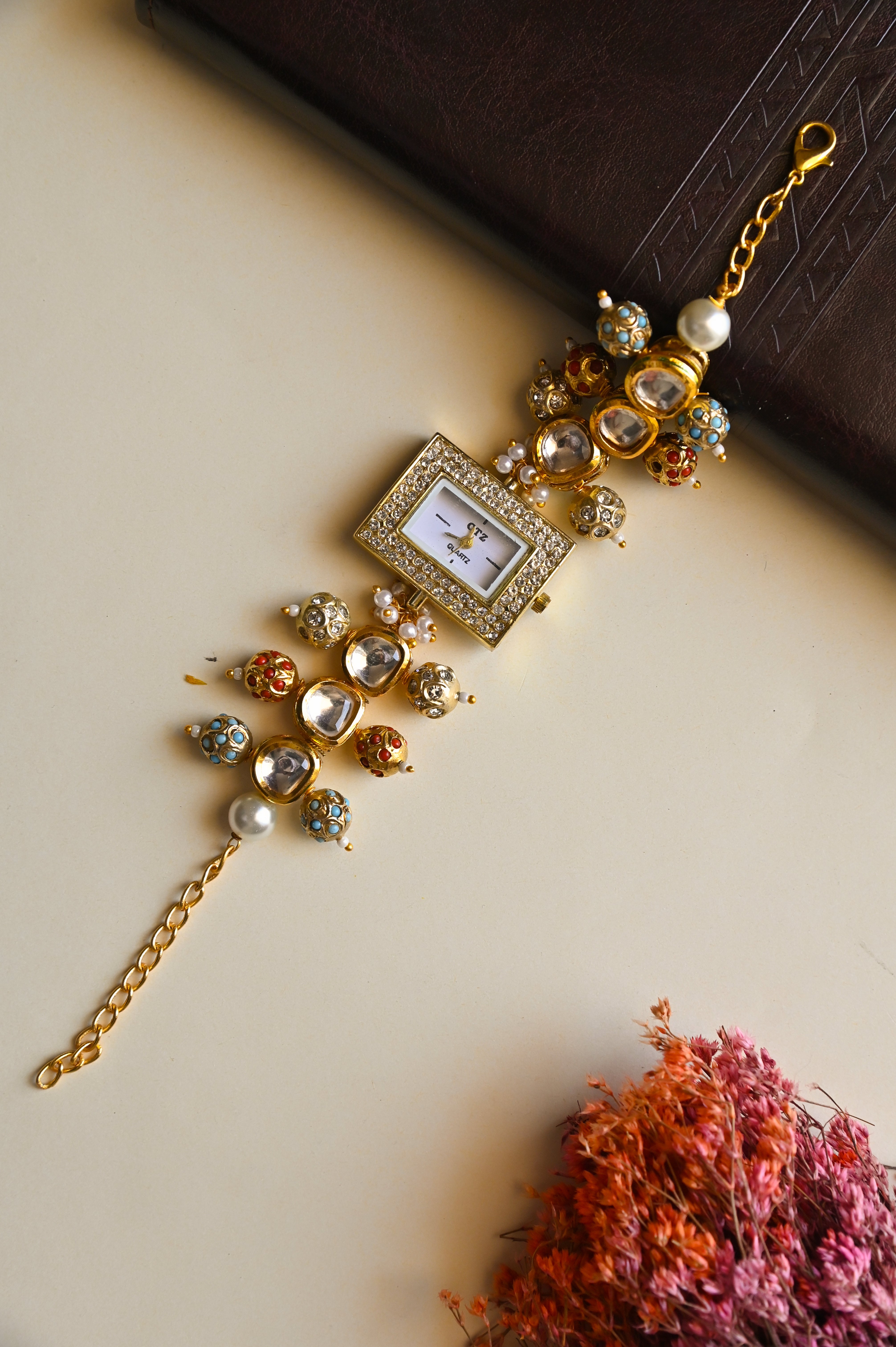 Kundan and Jadau Beads Wrist Watch
