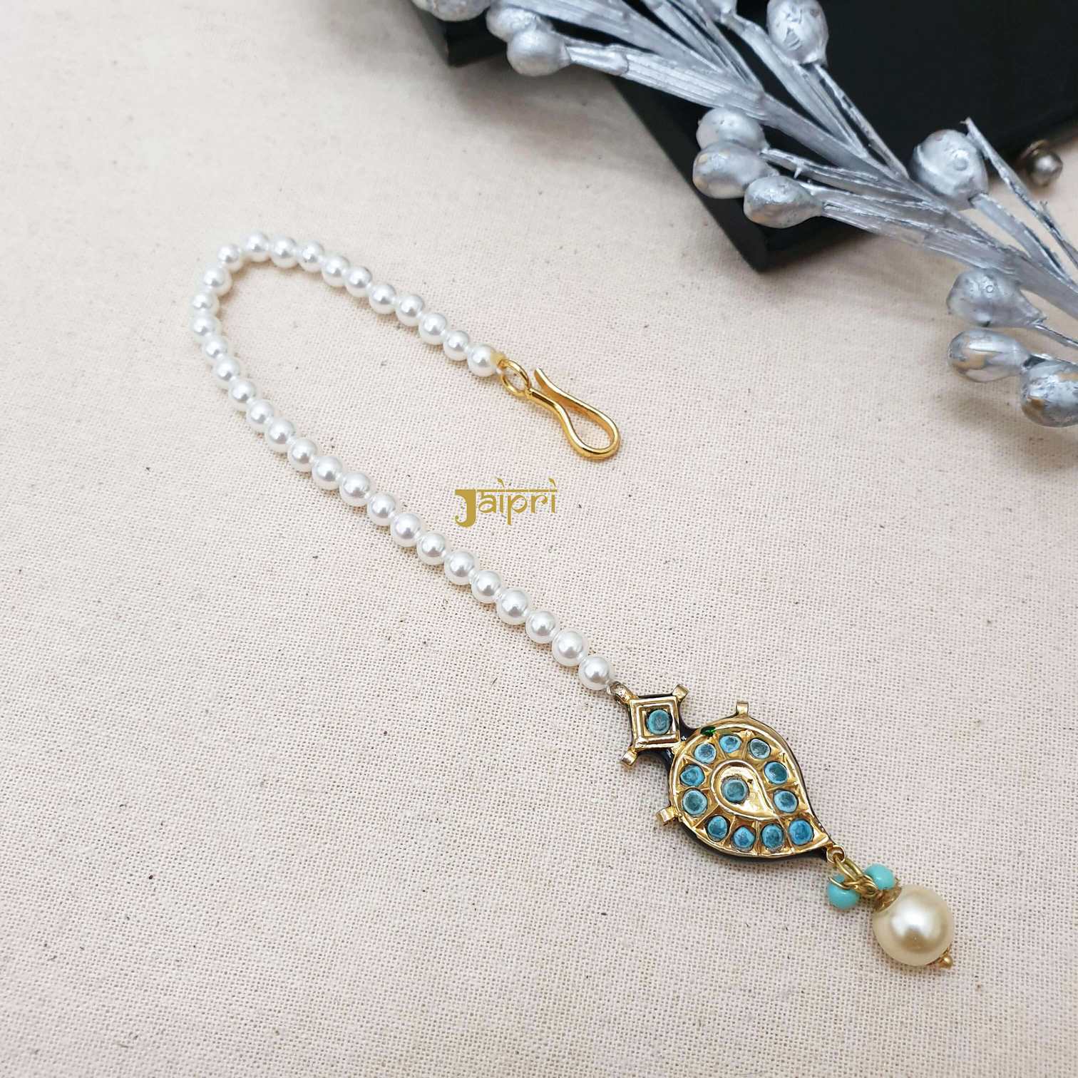Adorable Leaf Design & Pearl Stone Maang Tikka