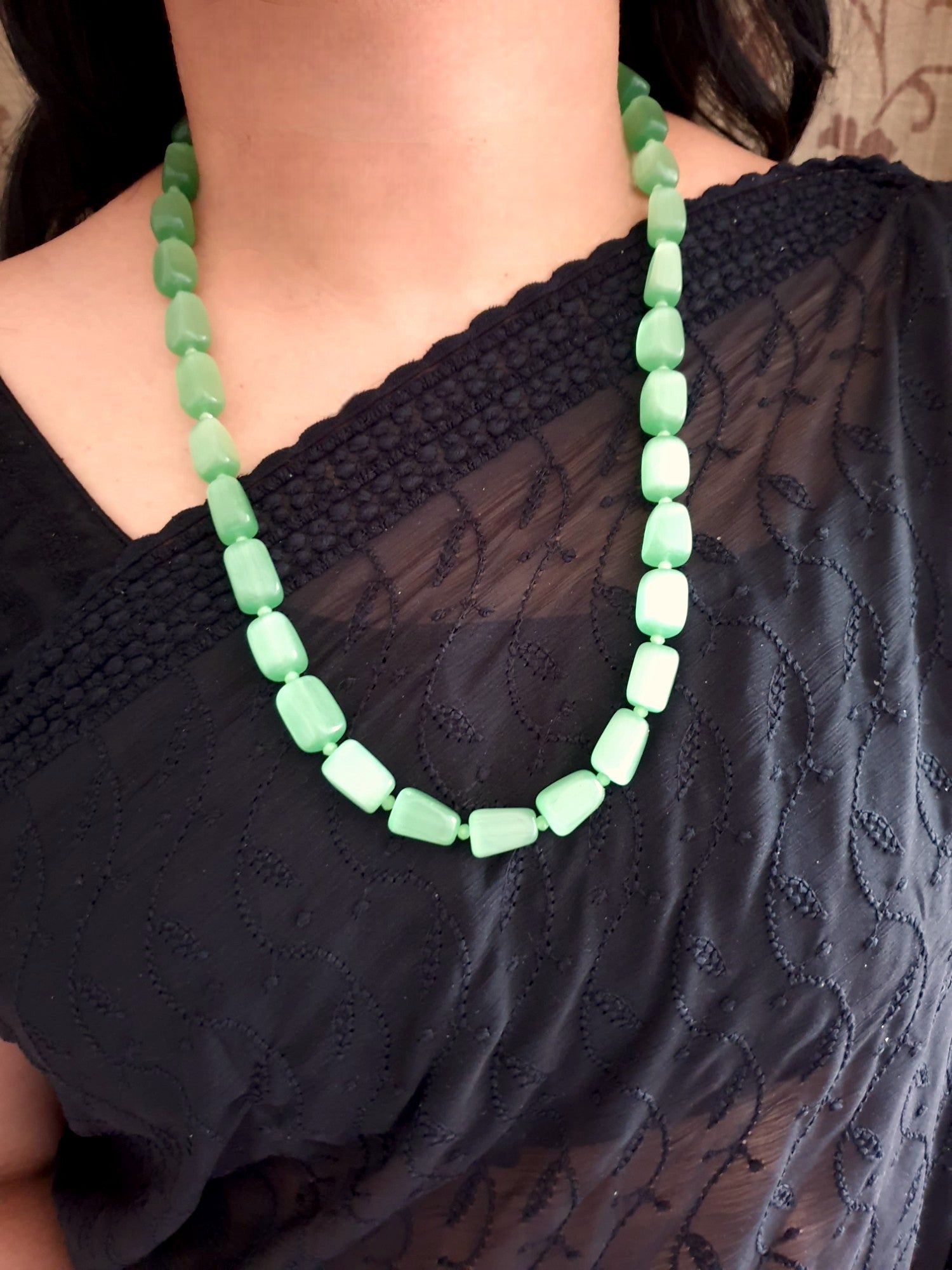 Light Green Stone Single Layered Beaded Long Mala