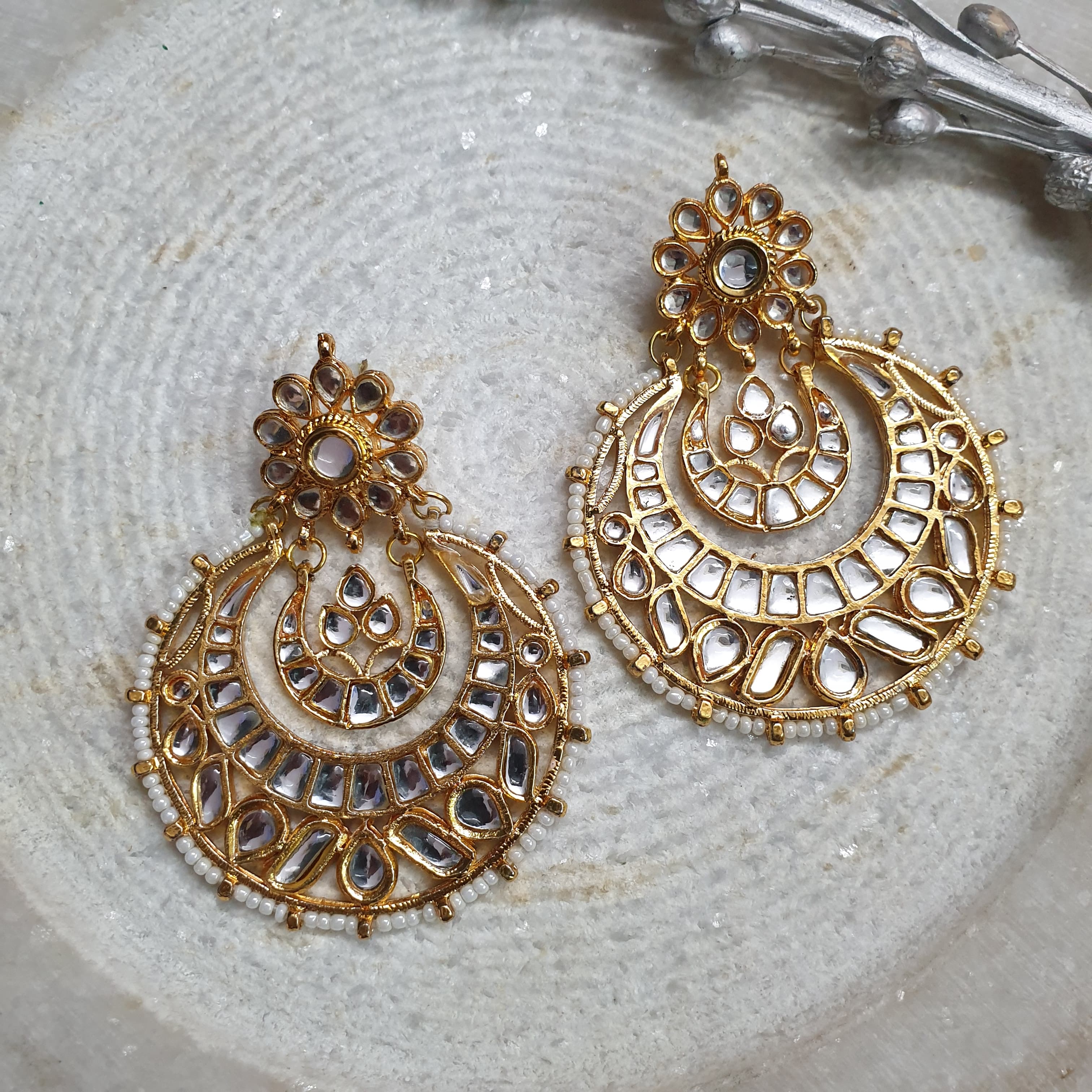 Light Weight Kundan Chandbali Earrings