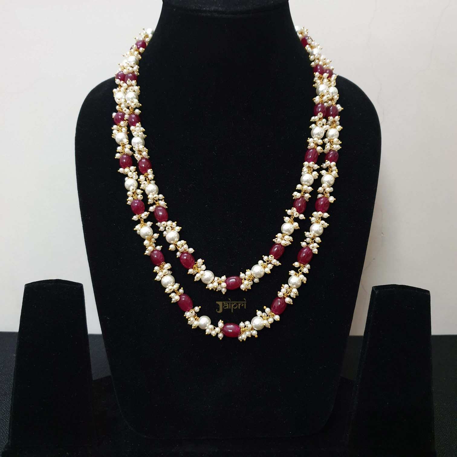 Stone and Pearl Beads Long Necklace