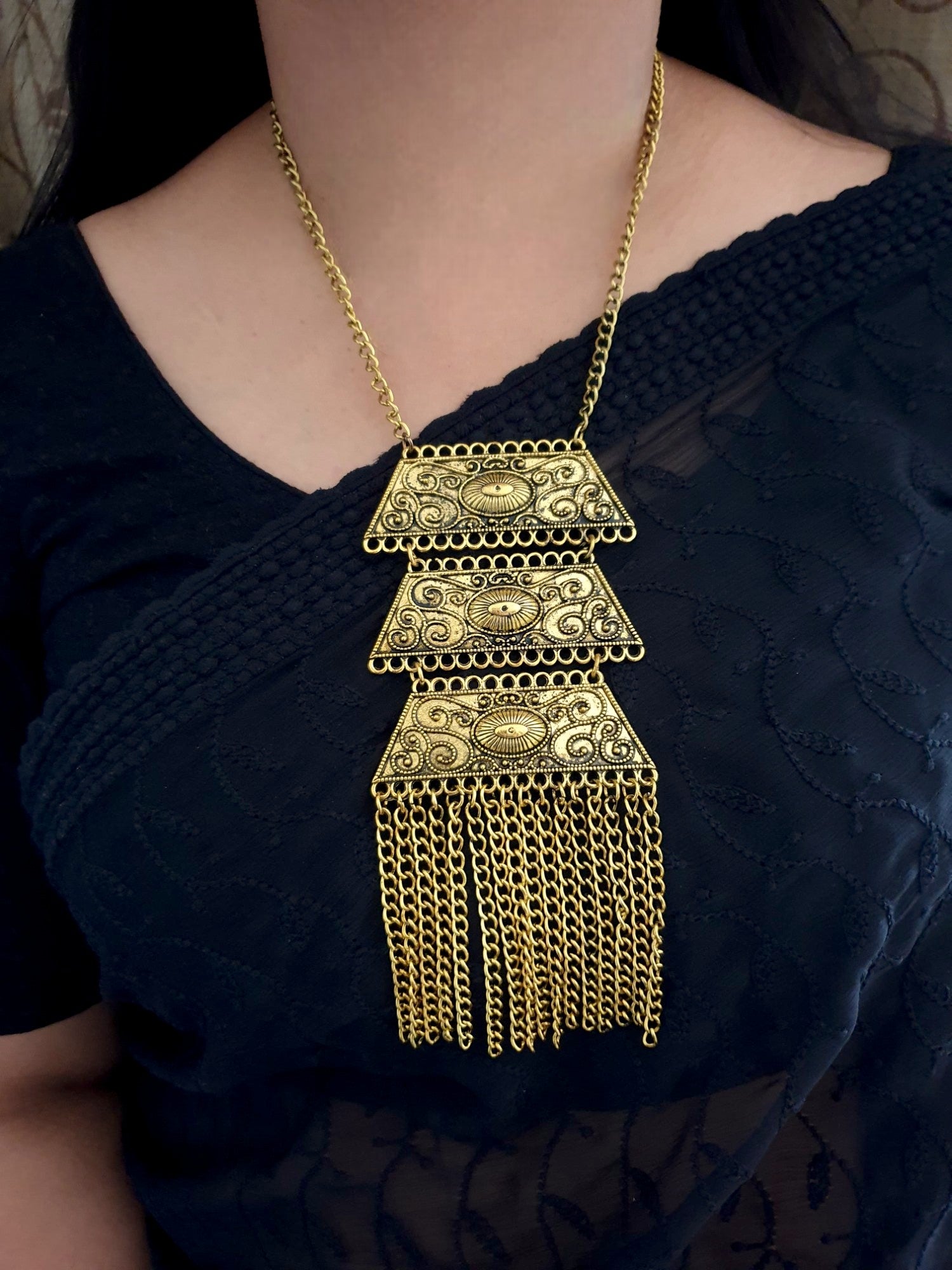 Gold Tone Long Chain Garba Jewelry