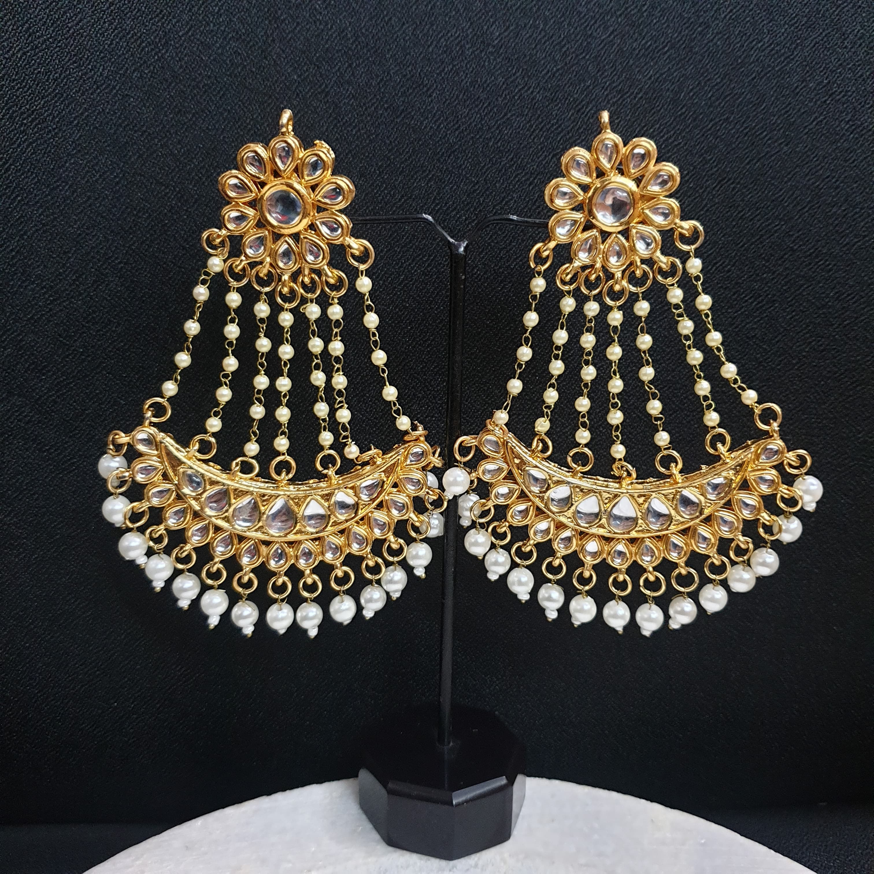 Pearl Kundan Chandbali Earrings