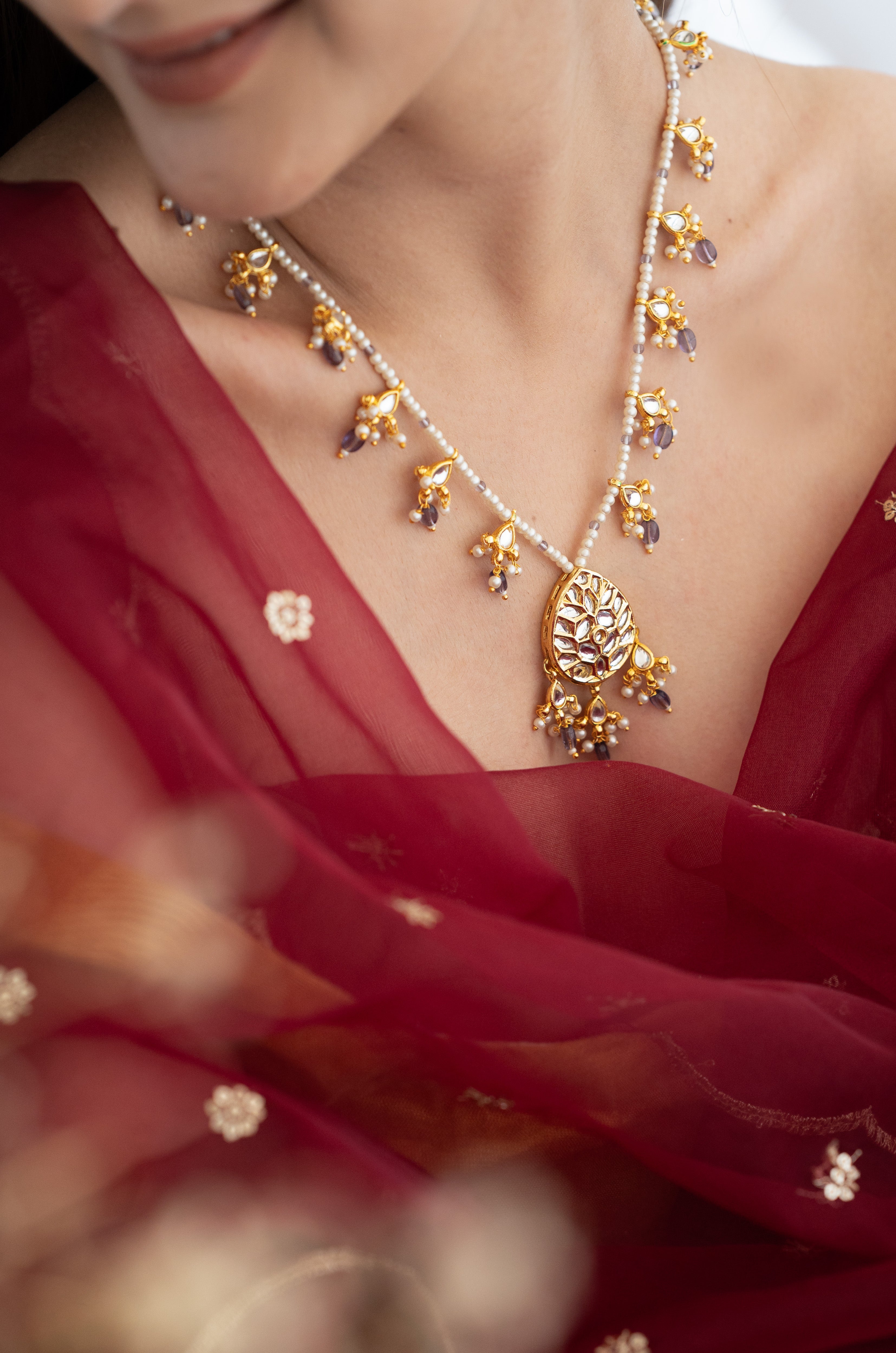 Kundan Purple Pearl Beaded Necklace