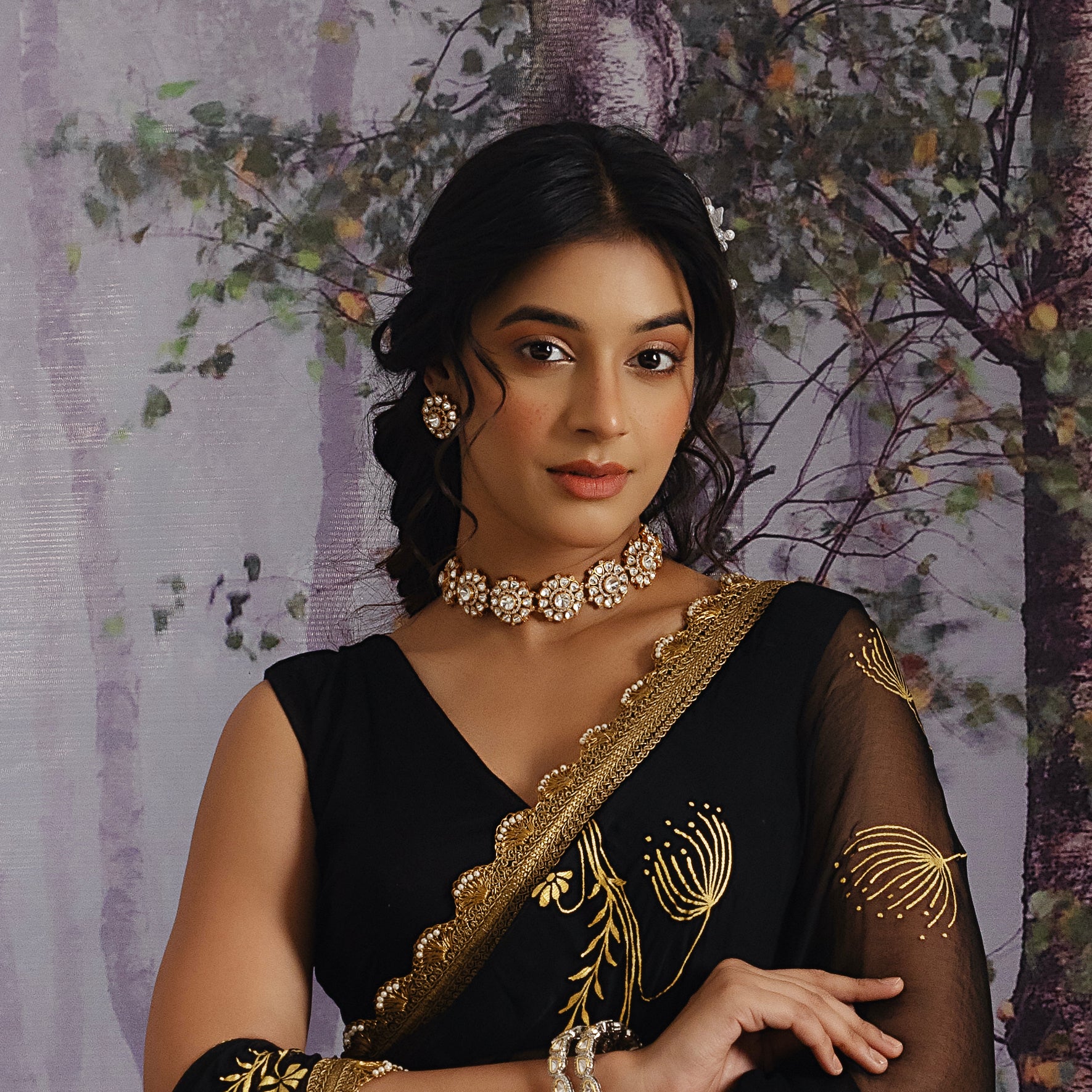 Kundan Polki Choker Necklace Set With Earrings