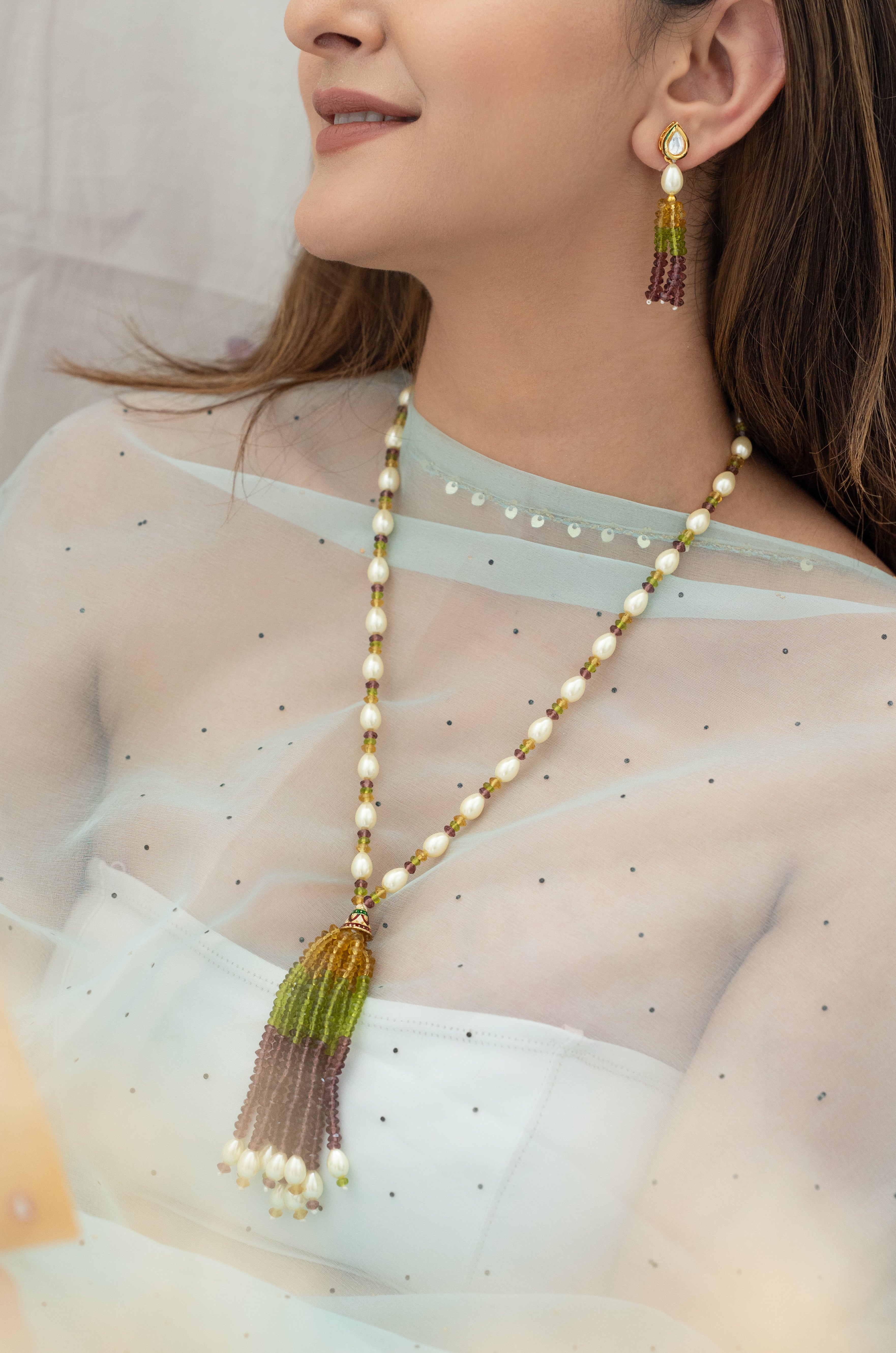 Multi Pearl Beaded Pendant Necklace Set