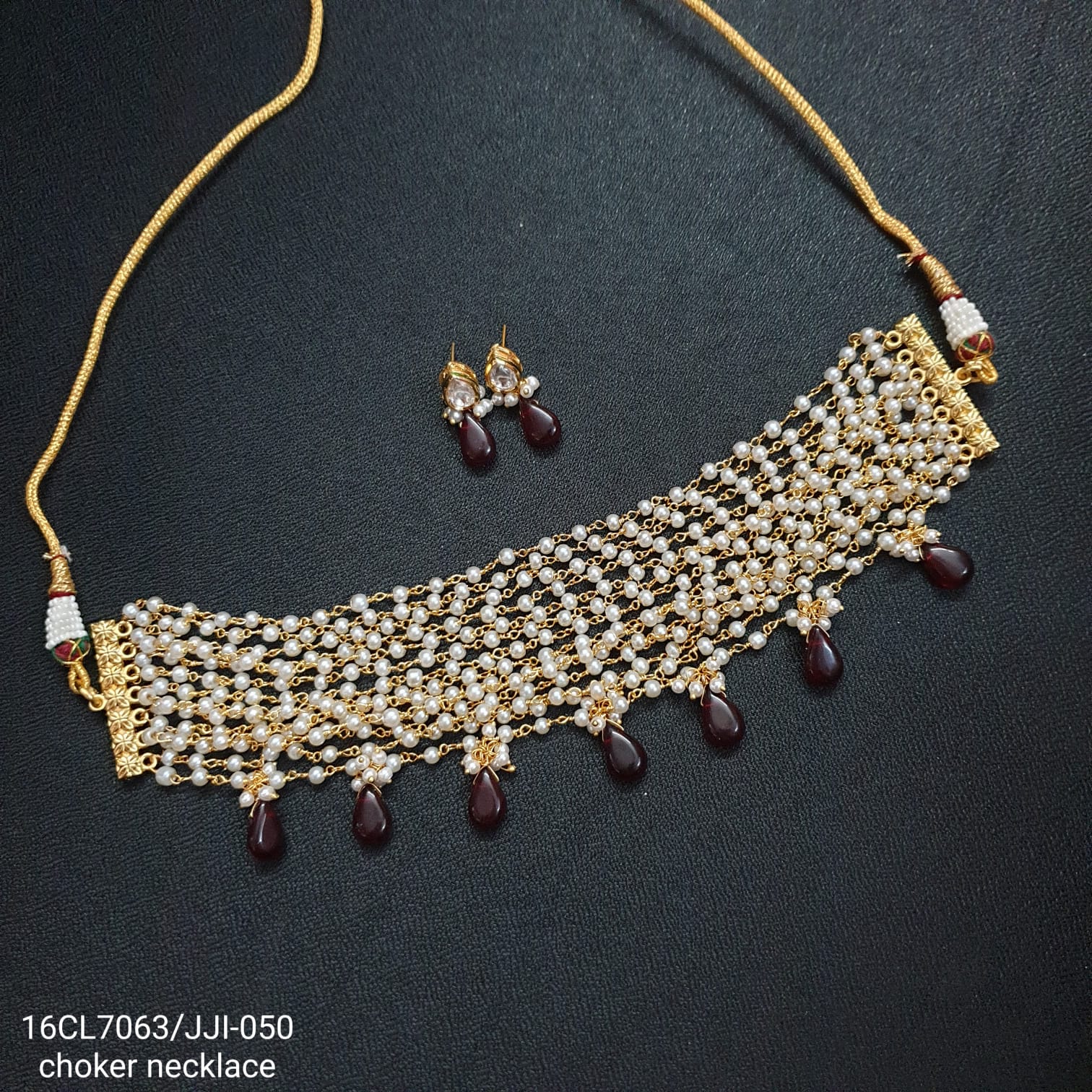Veena Maroon Stone Choker Necklace