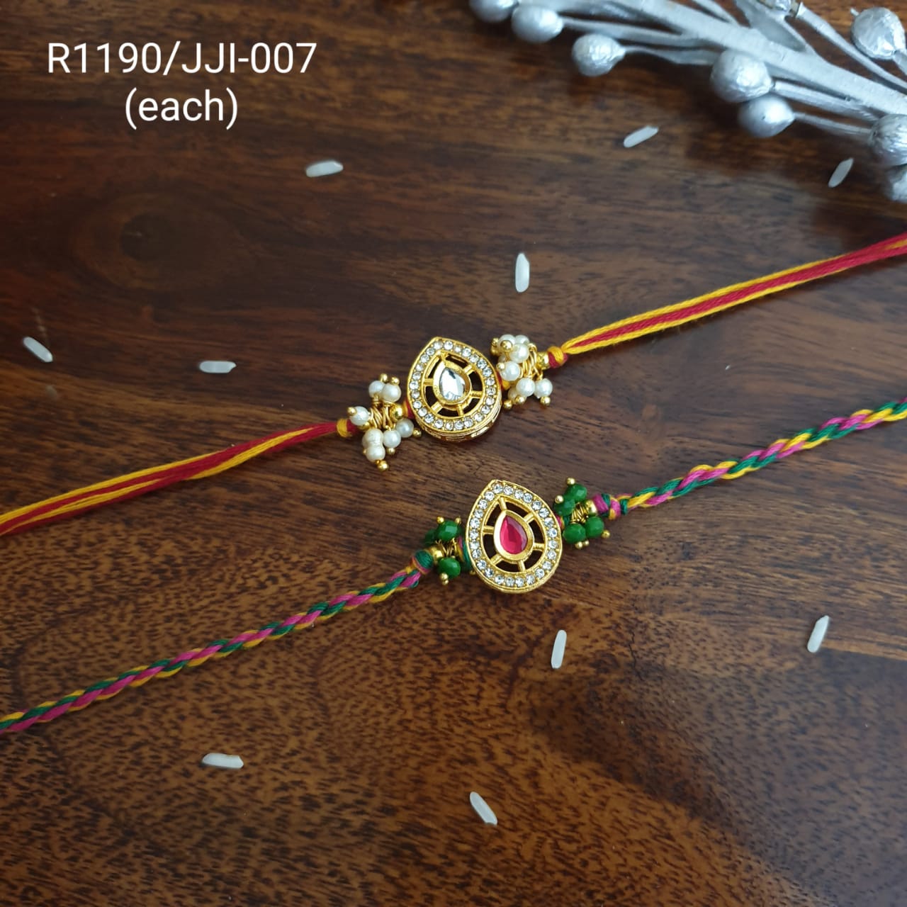 Ad Kundan Stone Rakhi For Brother Bhabhi (Pack Of Two)
