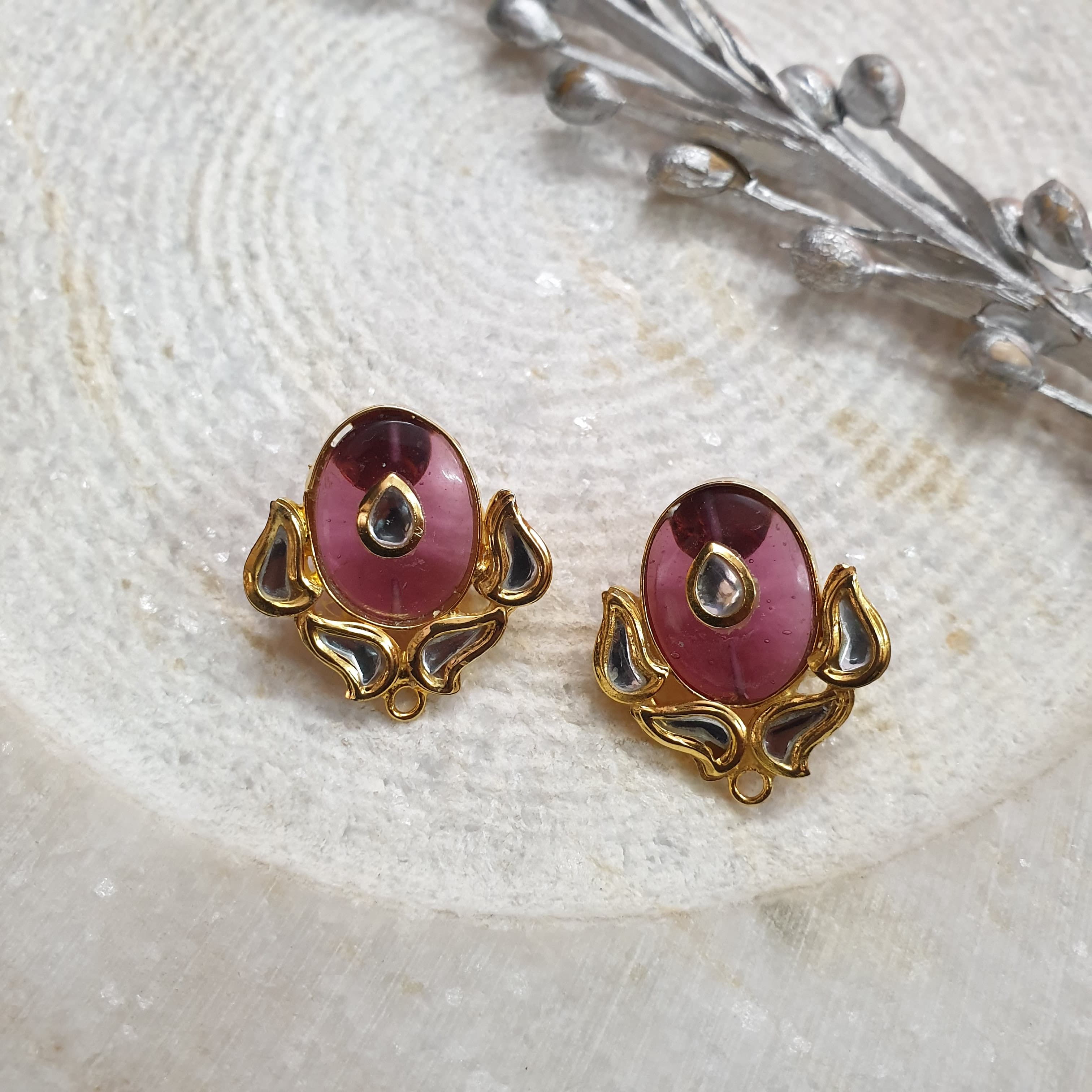 22k Gold Plated Mauve Kundan Stone Earrings