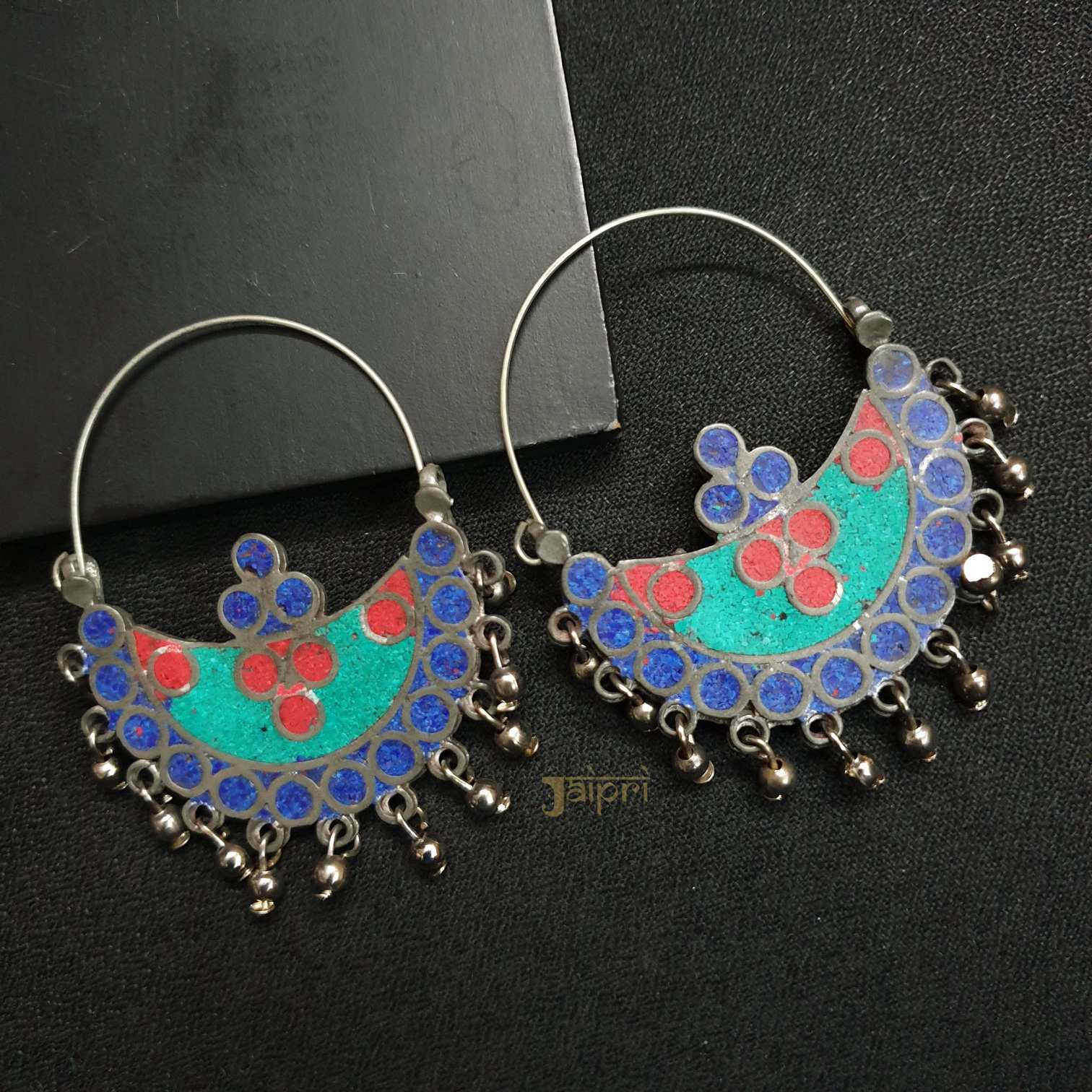 Multicolor Oxidized Chandbali Statement Ear Hoops