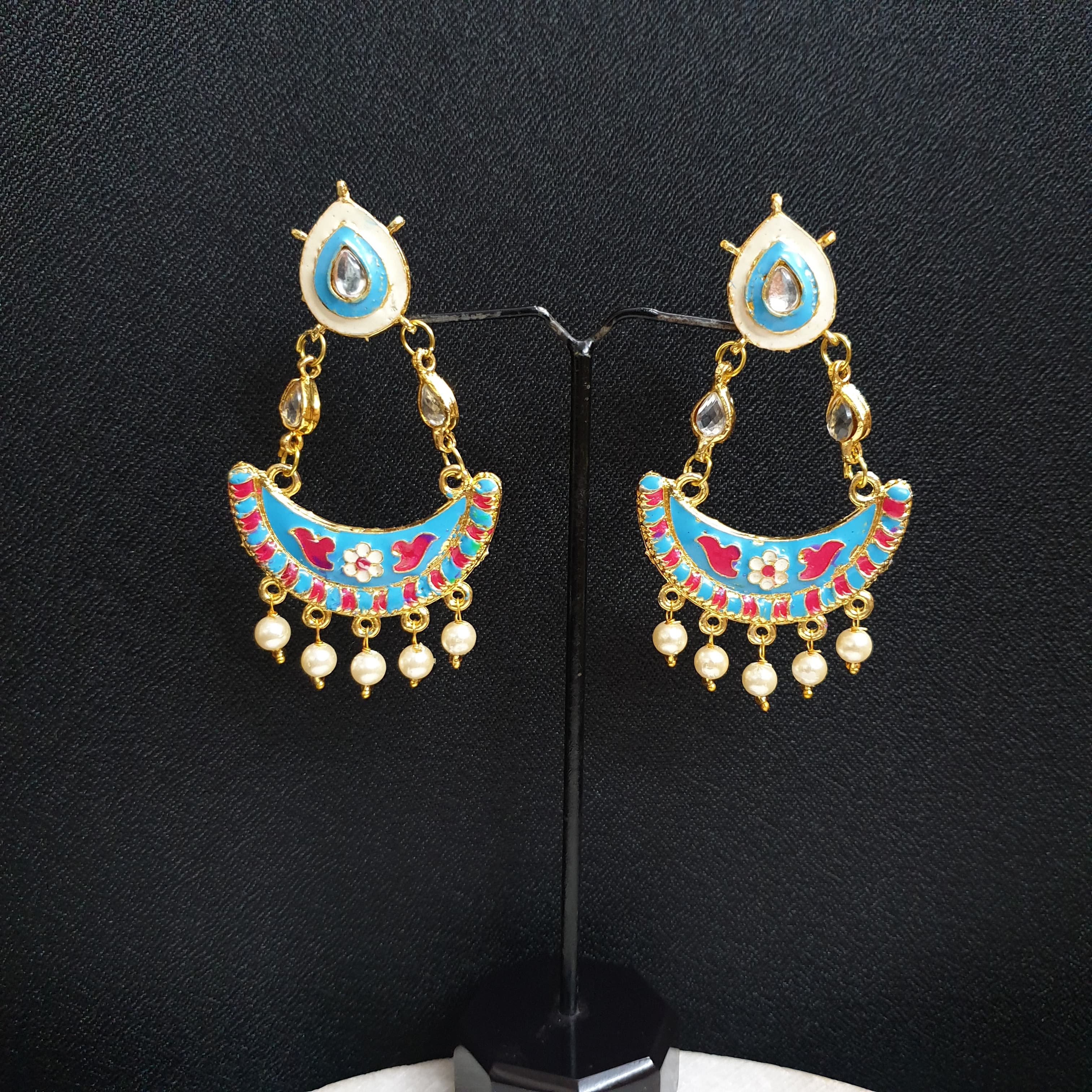 Blue Meenakari Chandbali Earrings