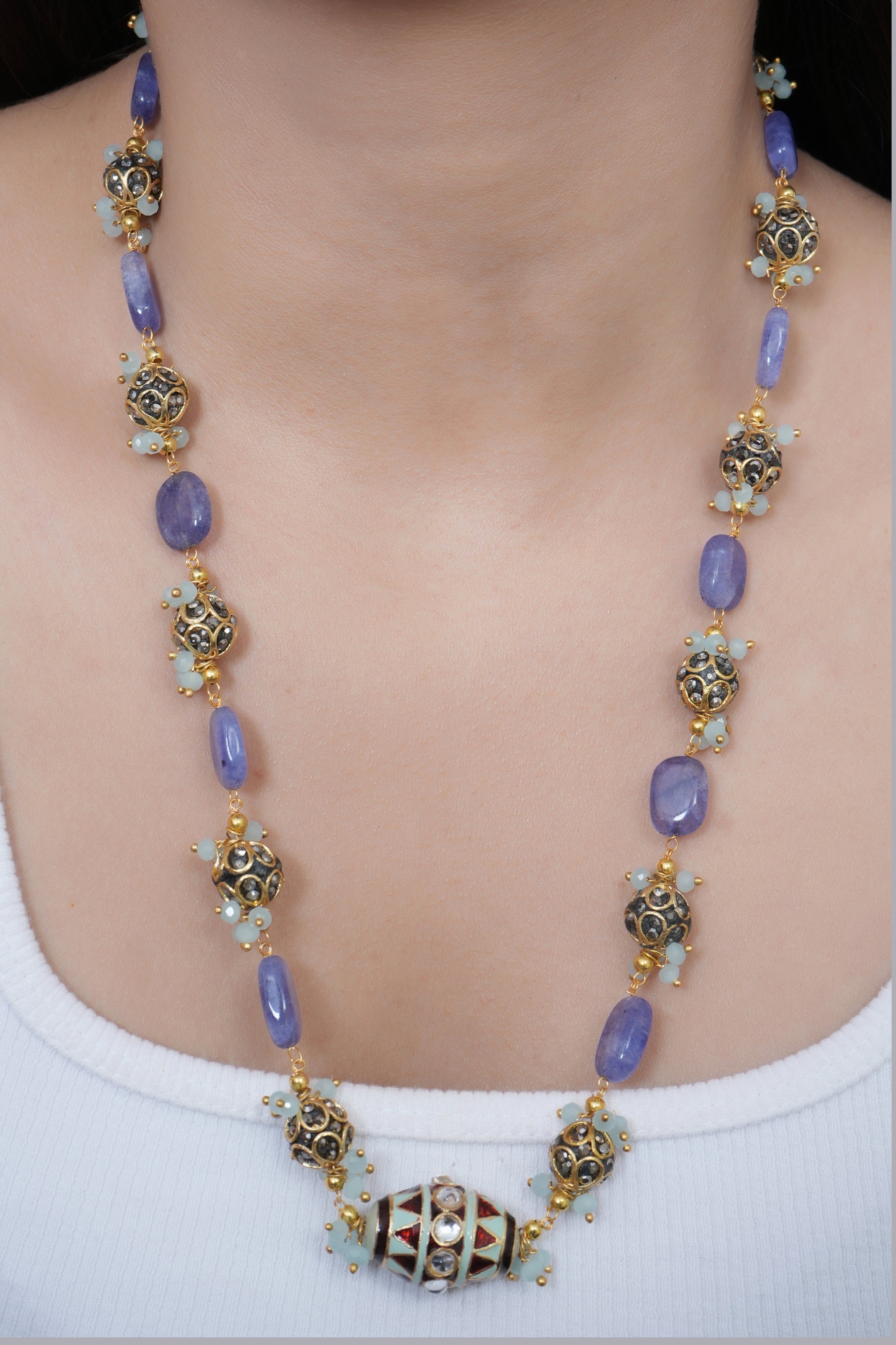 Turquoise Meenakari Blue Stone Single Layer Necklace