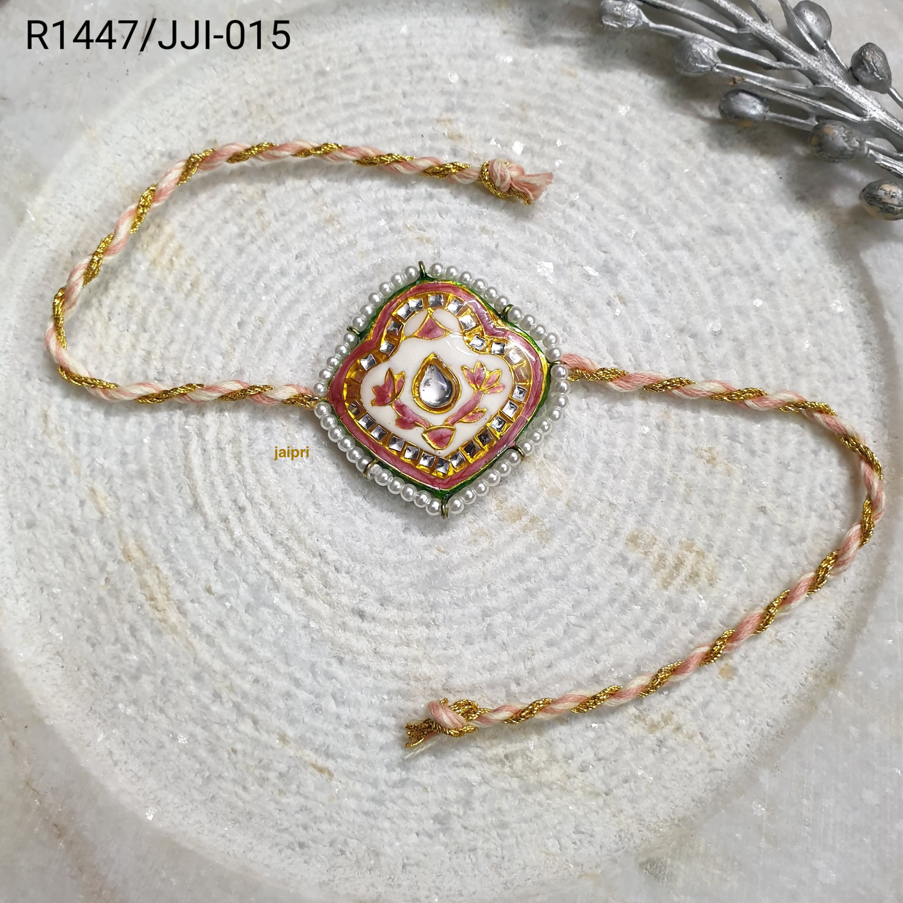 Peach Kundan Meena Rakhi