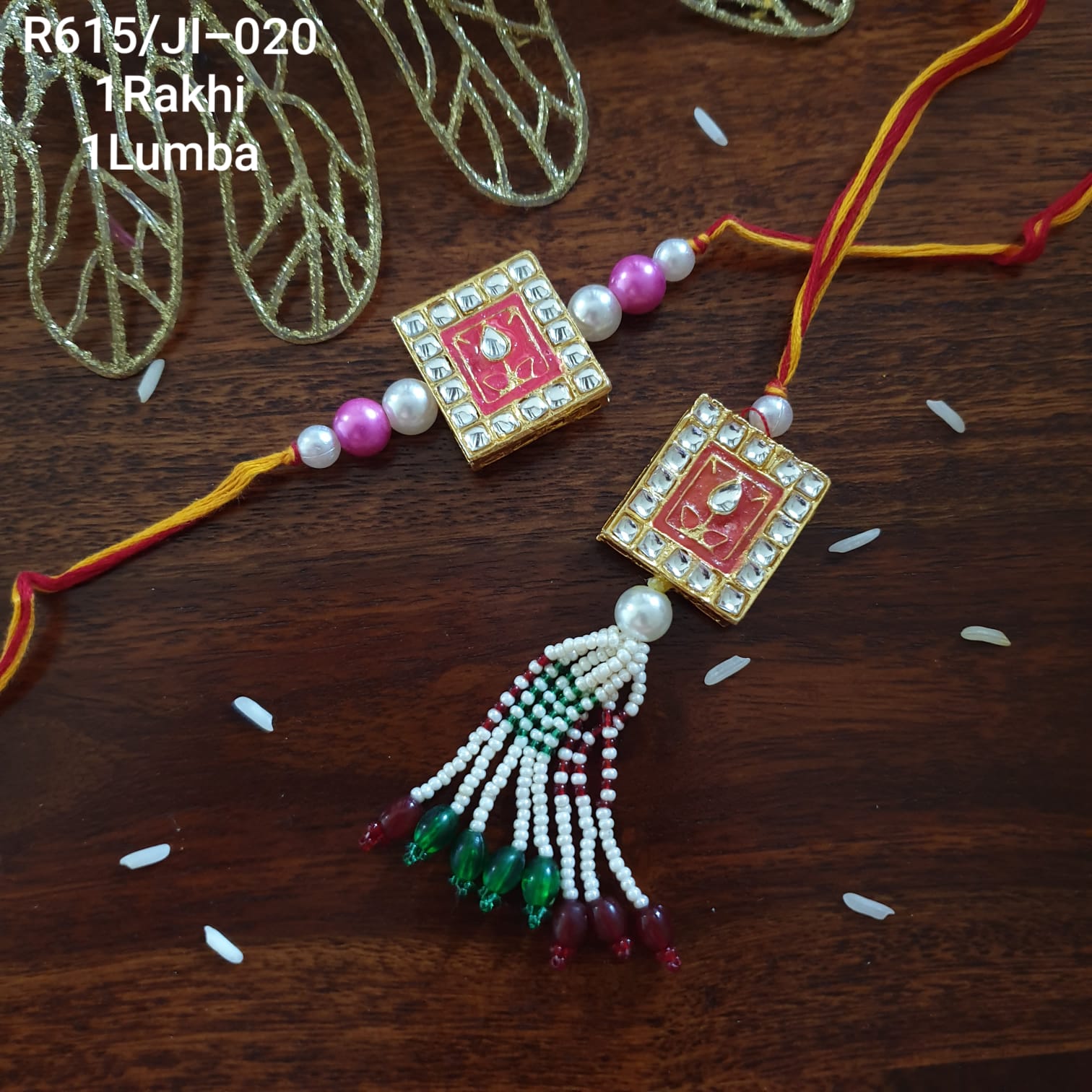 Pink Kundan Meenakari Bhaiya Bhabhi Rakhi