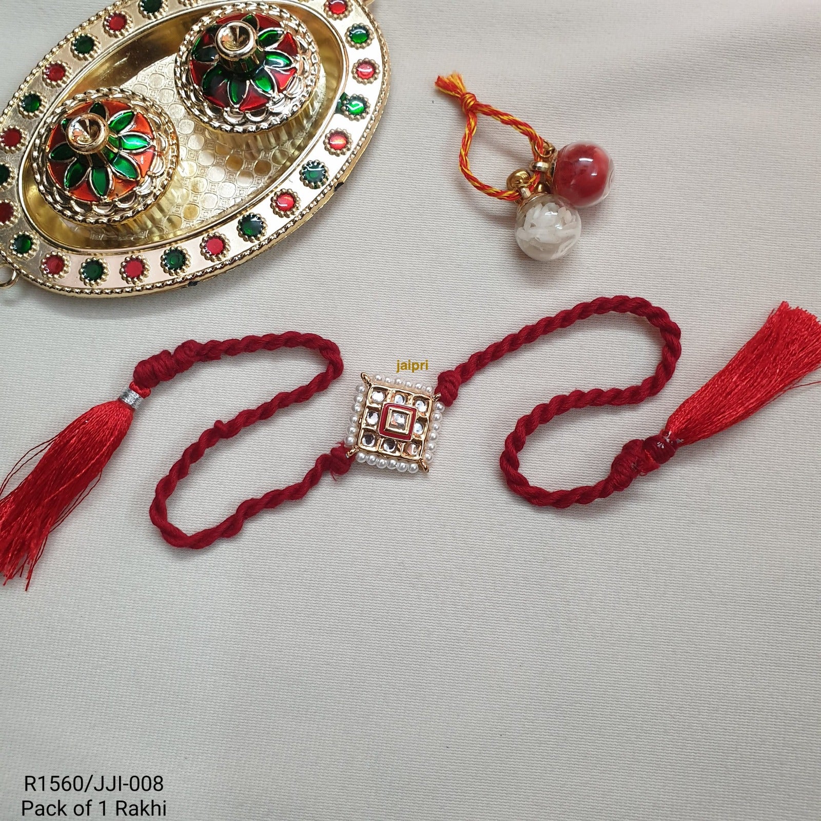 Kundan Red Stone Rakhi