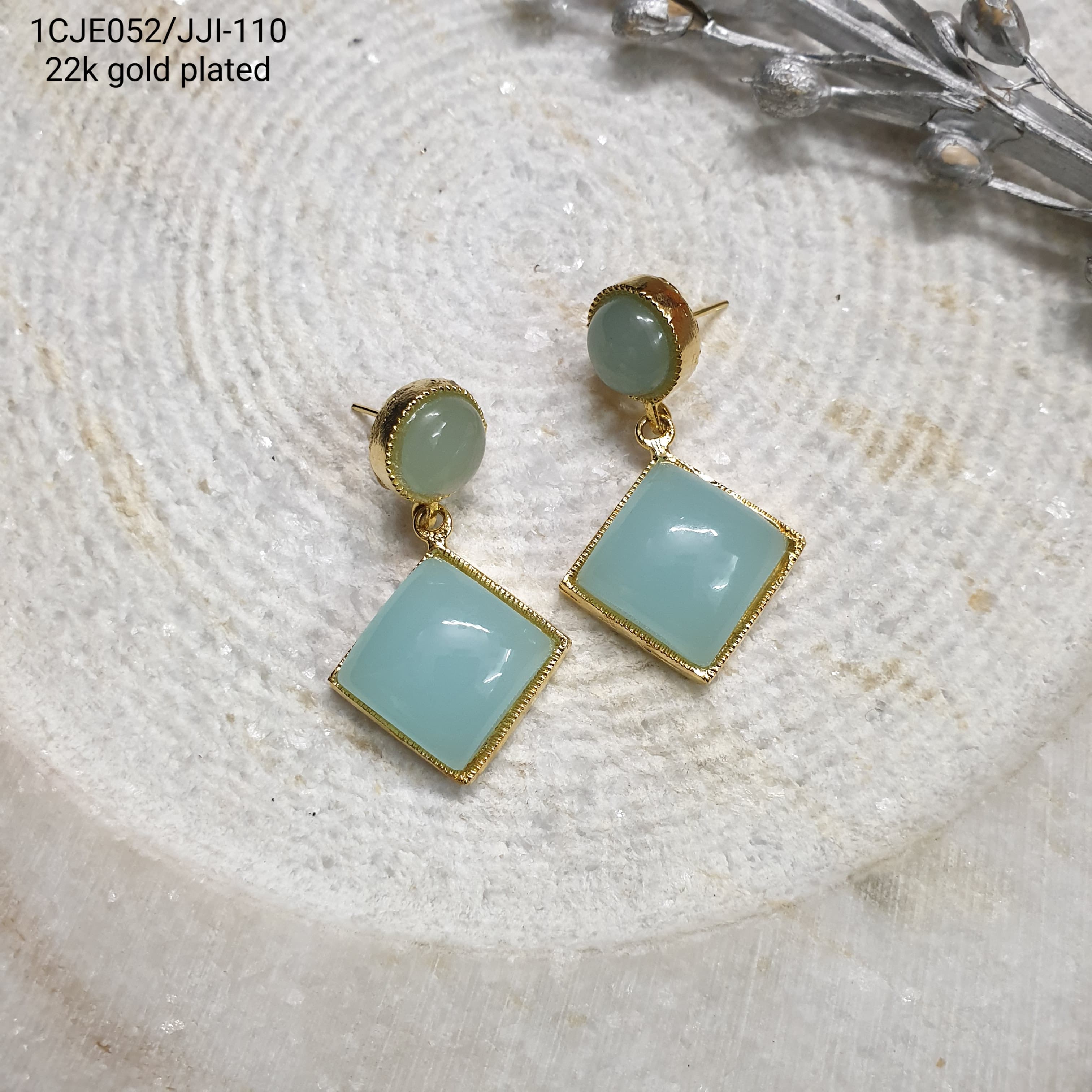 22k Gold Plated Mint Stone Earrings