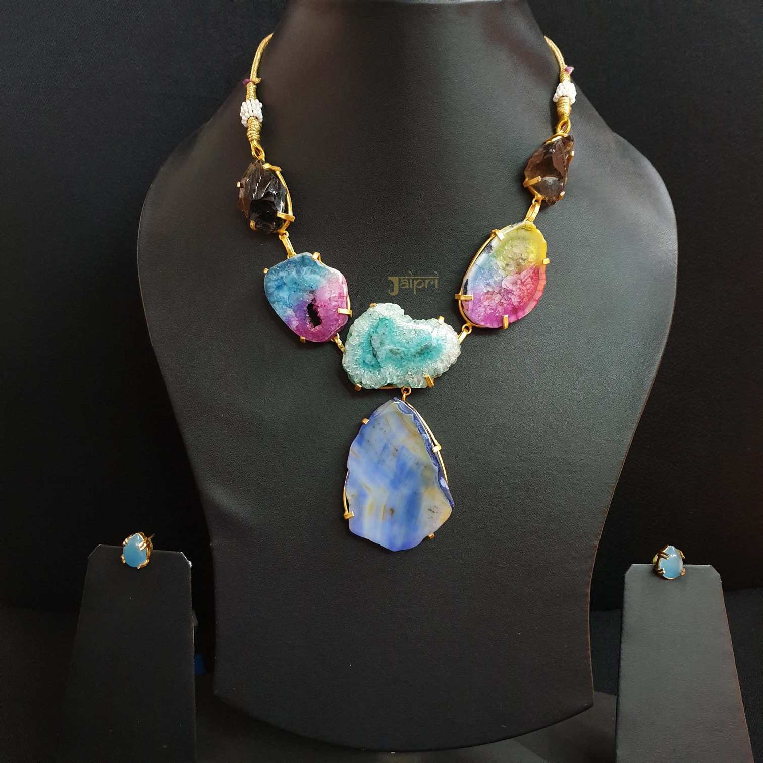 Uneven Natural Stone Necklace With Earrings