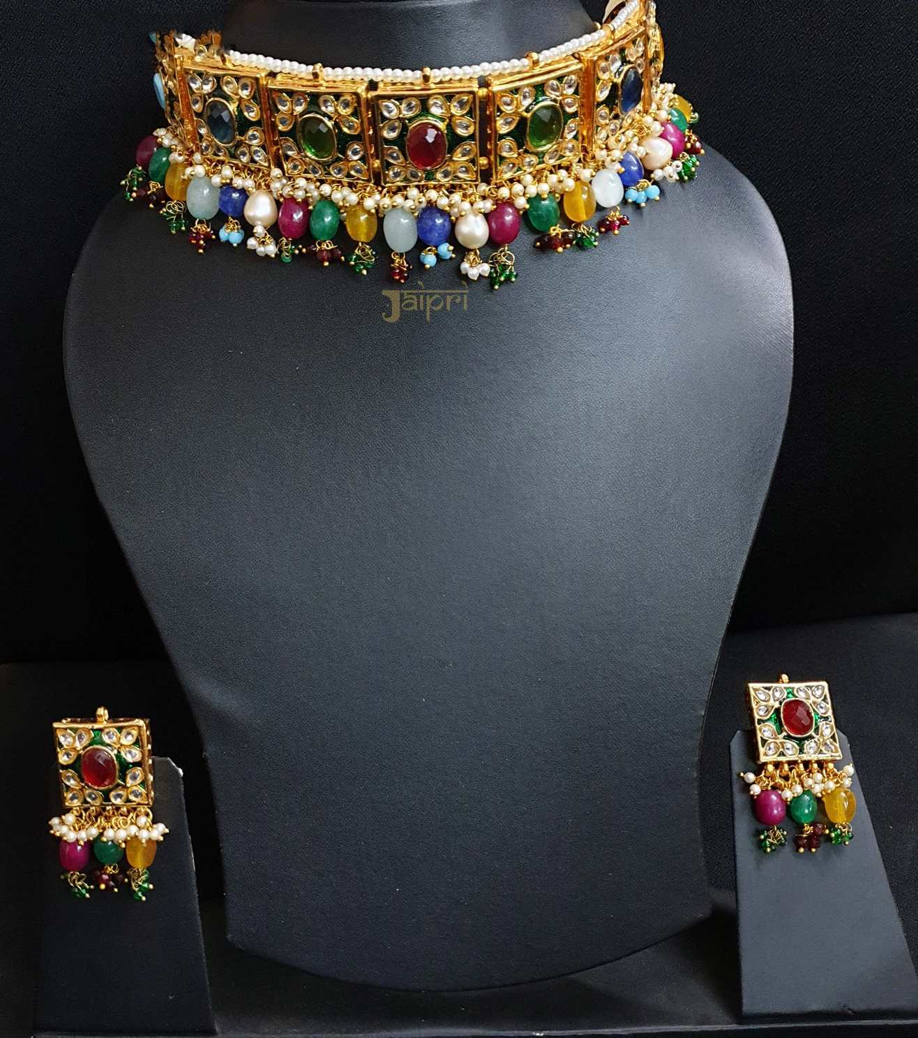 Multicolor Meenakari Floral Choker With Earrings