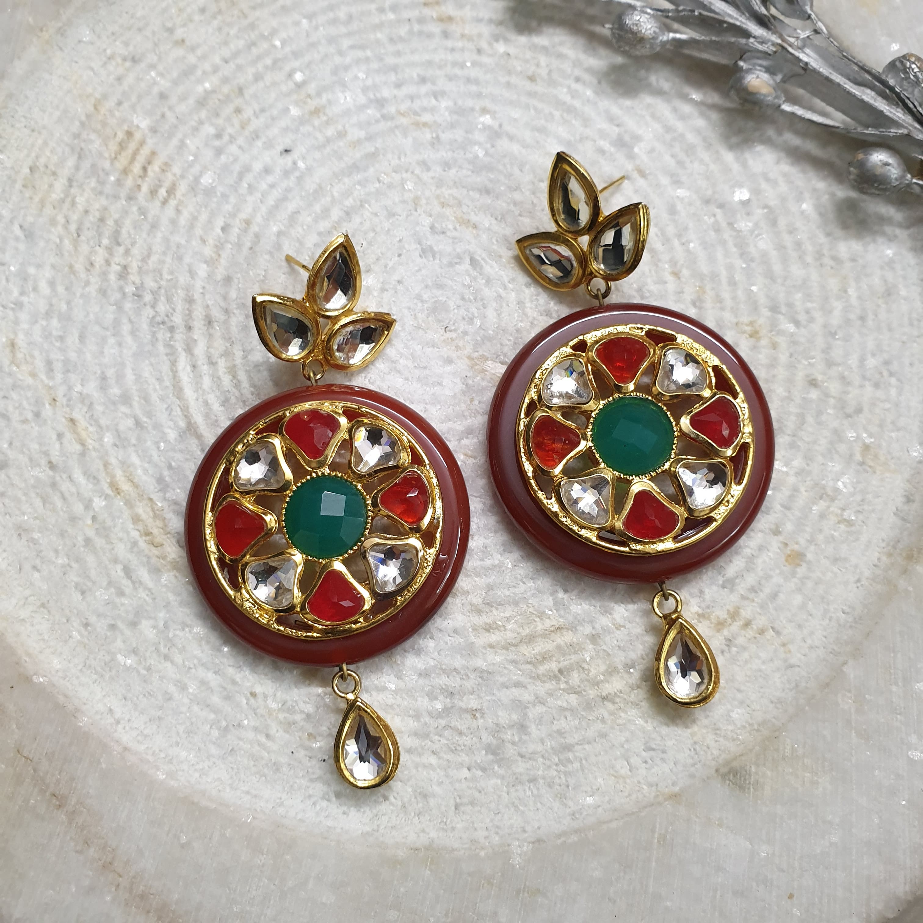 22k Gold Plated Multicolor Stone Kundan Earrings