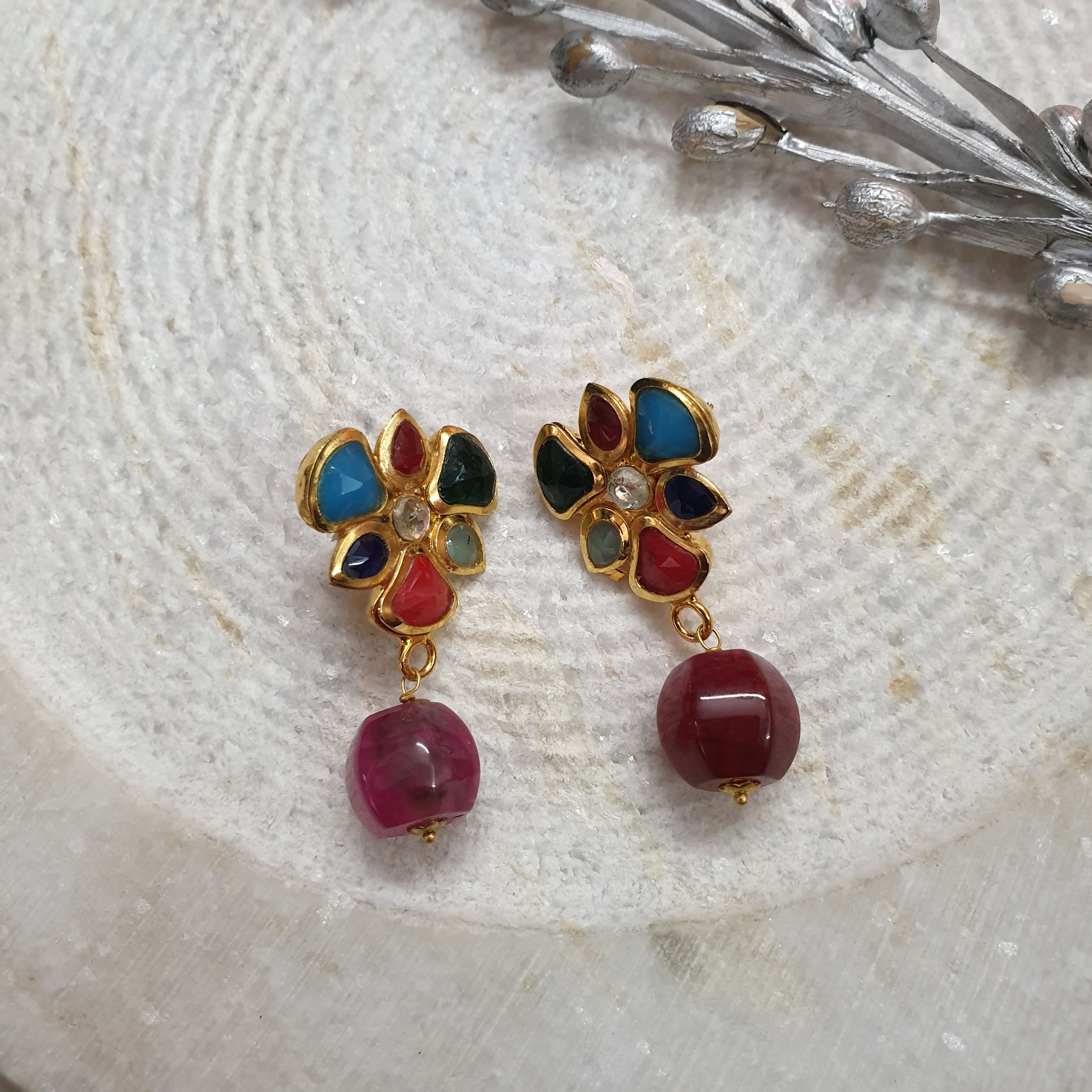 22k Gold Plated Multicolor Stone Earrings