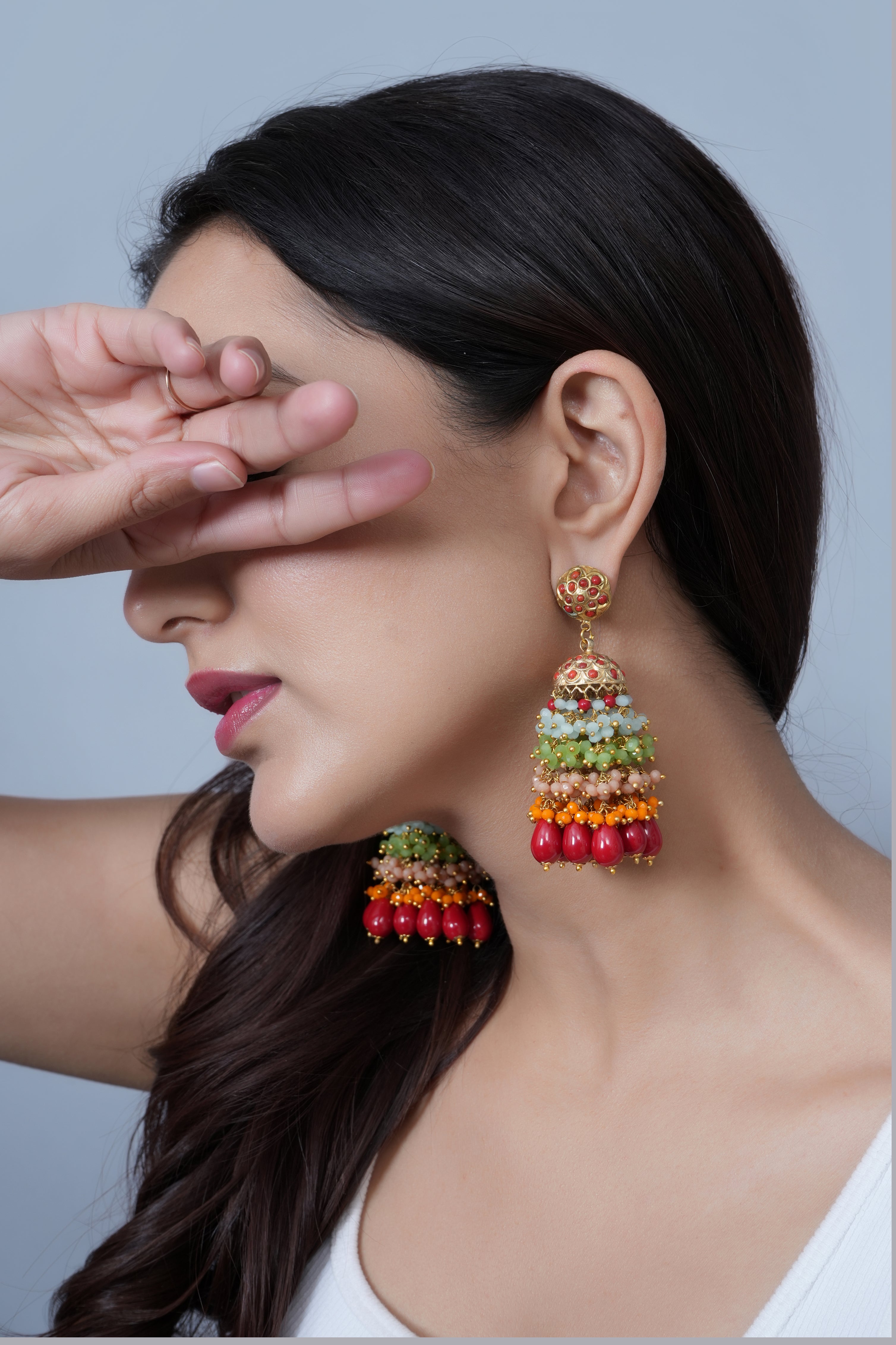 Multi Beaded Jadau Jhumki Earrings