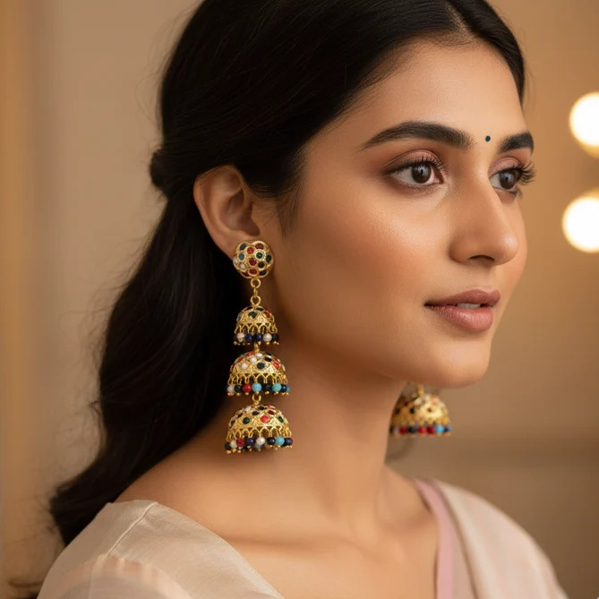 Multicolor Long Jadau Jhumki Earrings