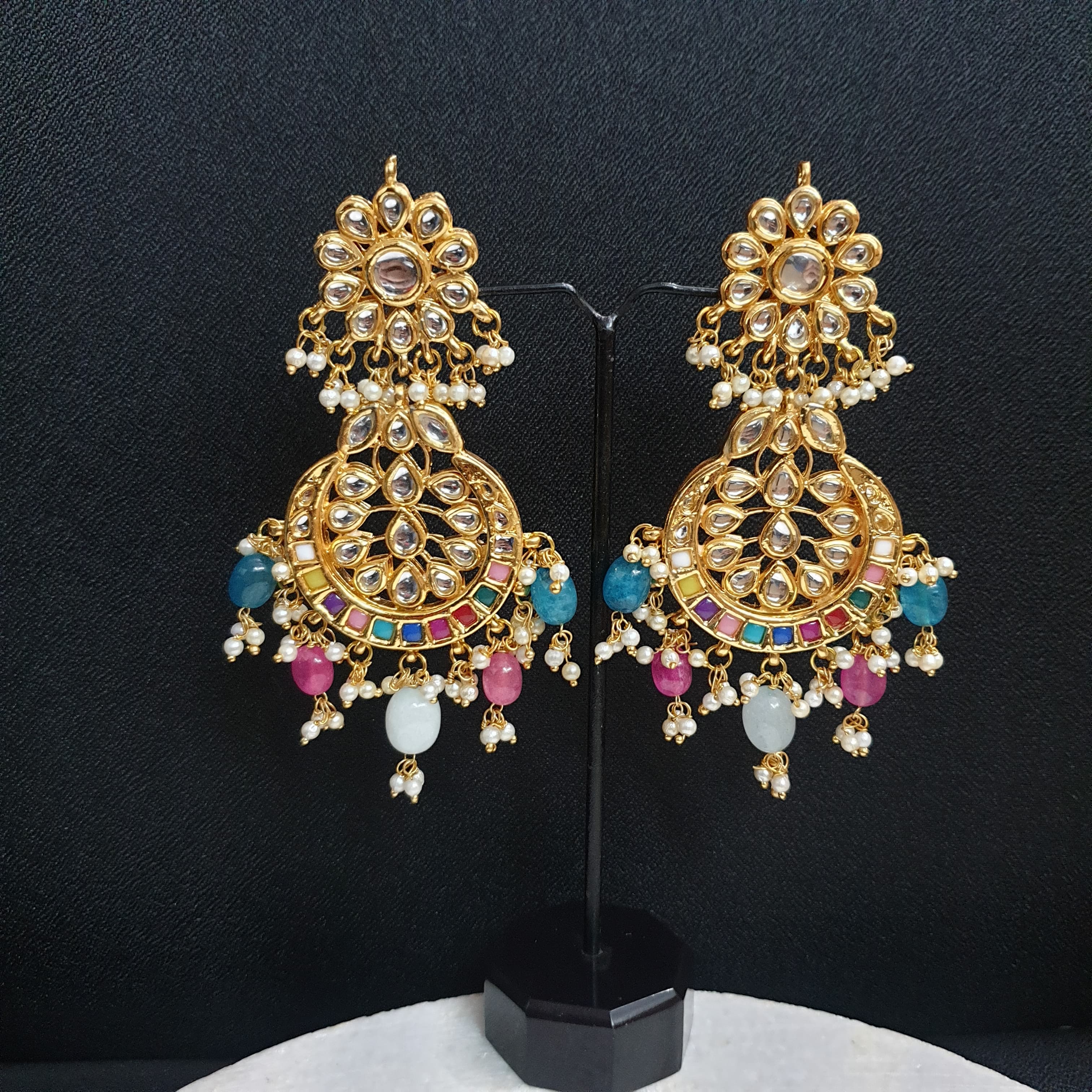 Multi Beading Kundan Chandbali Earrings