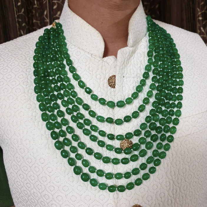 Seven Layered Green Stone Groom Necklace Jaipri
