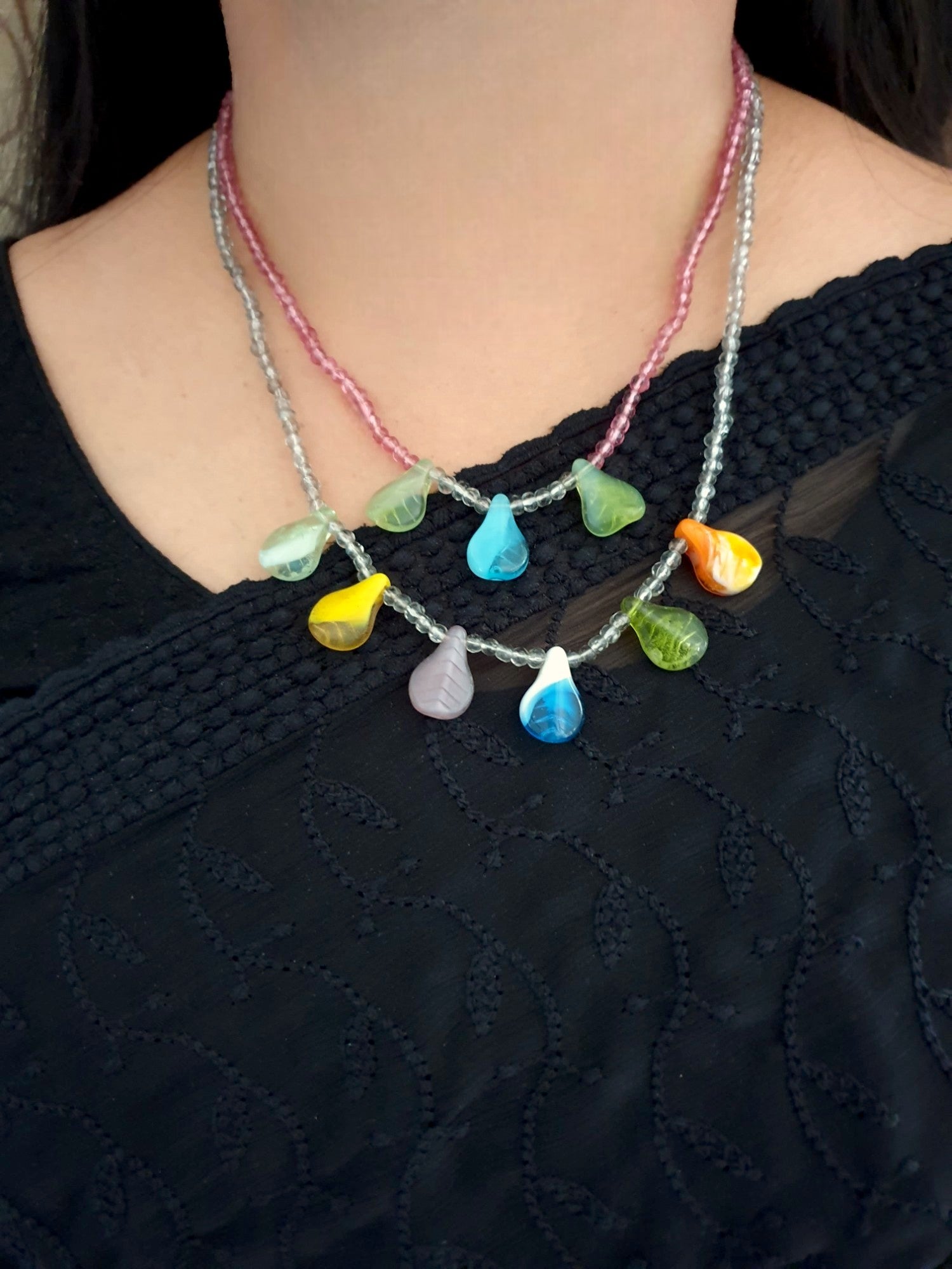 Double Layer Multicolor Stone Necklace With Earrings