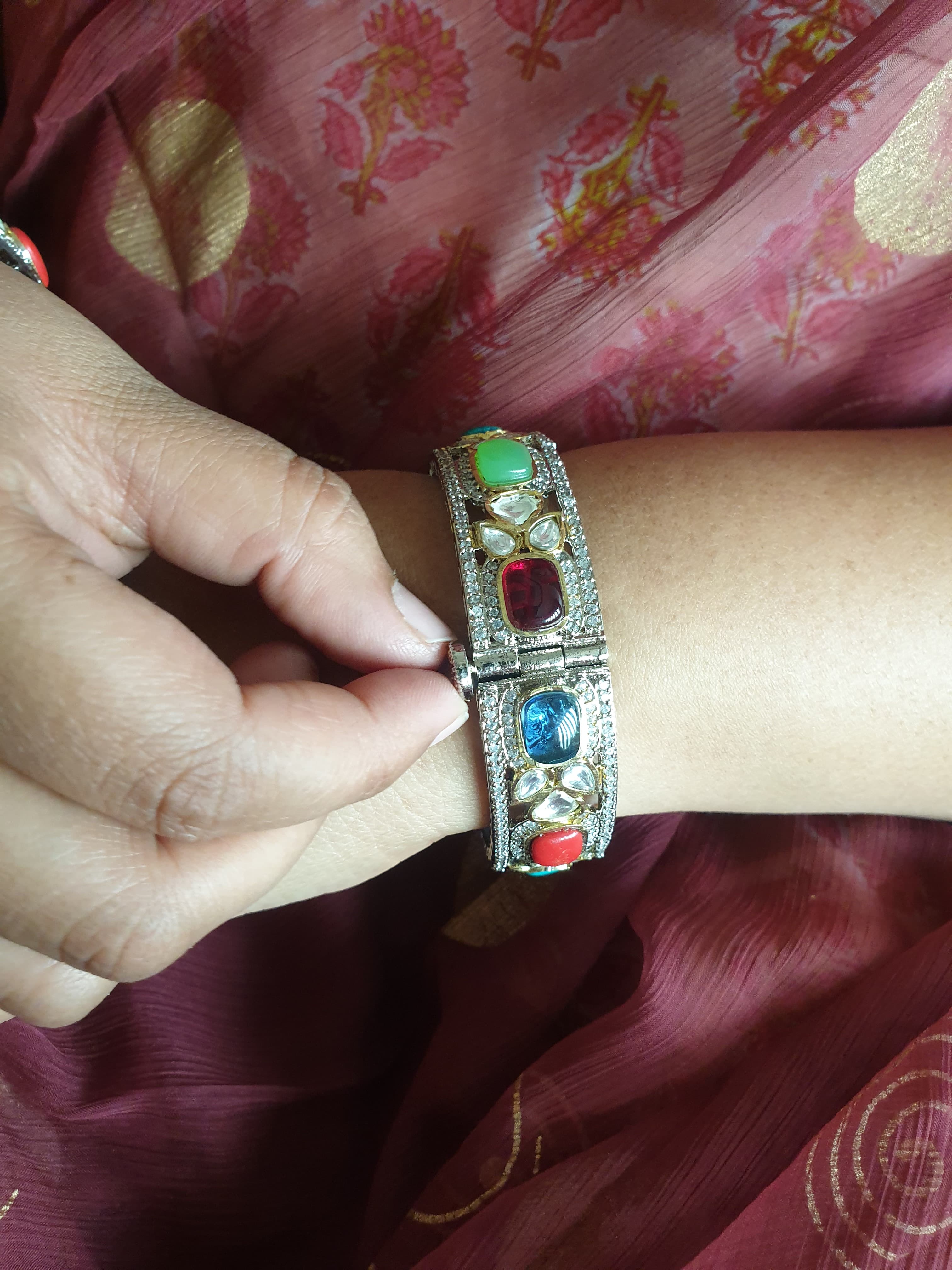 Multi Stone Kundan Polki Openable Kada