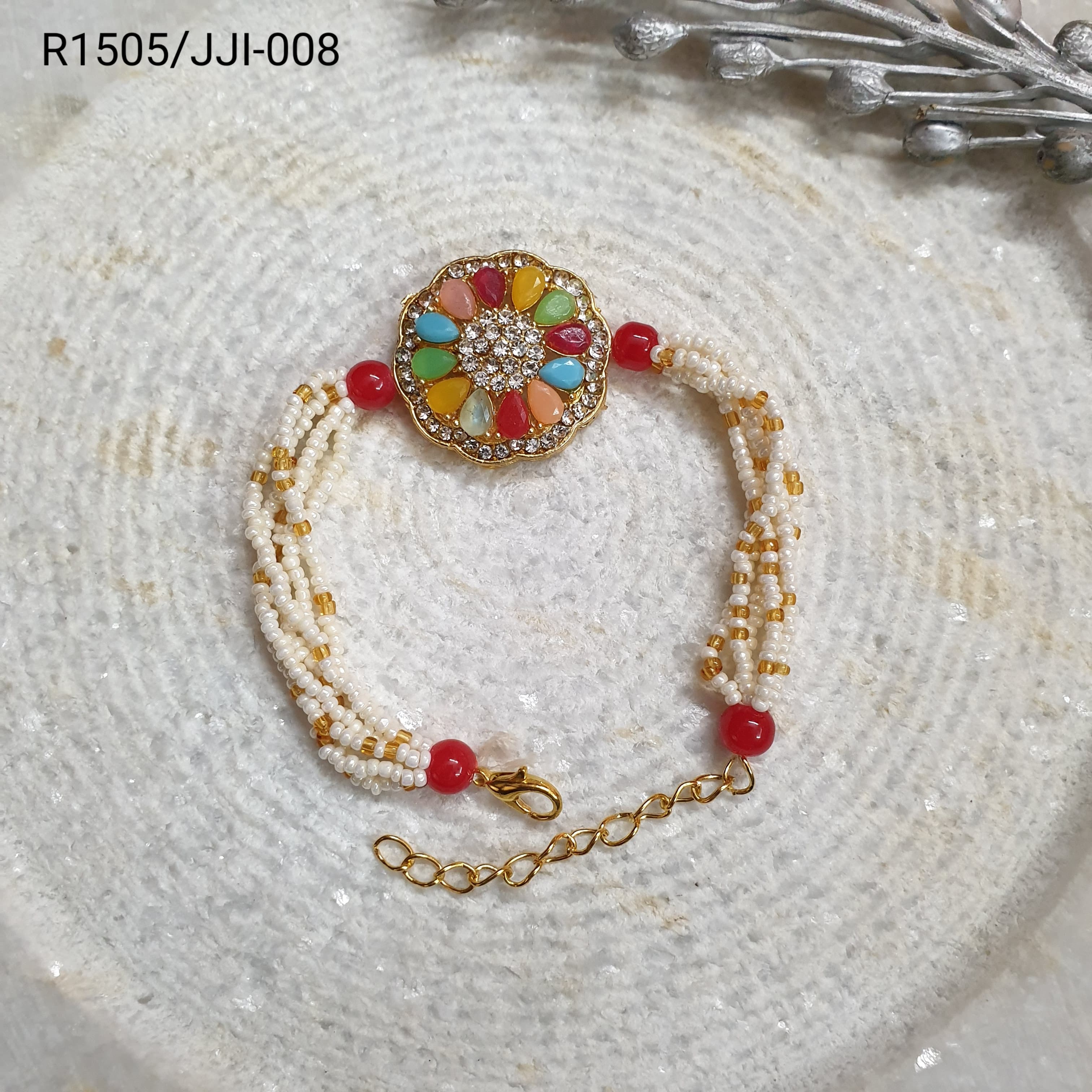 Multi Stone Seed Bead Rakhi For Brother