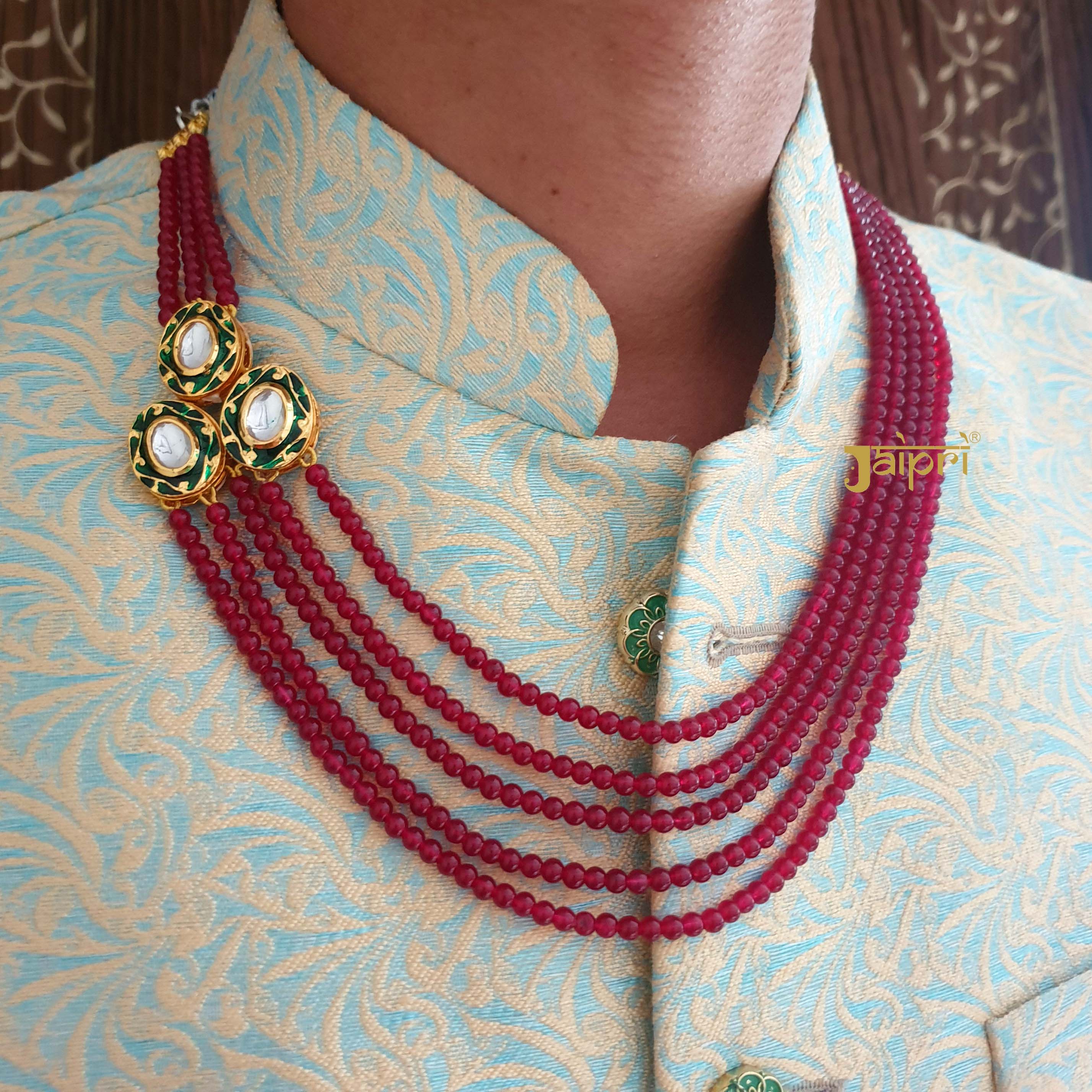 Red Kundan Meenakari Groom Necklace Set