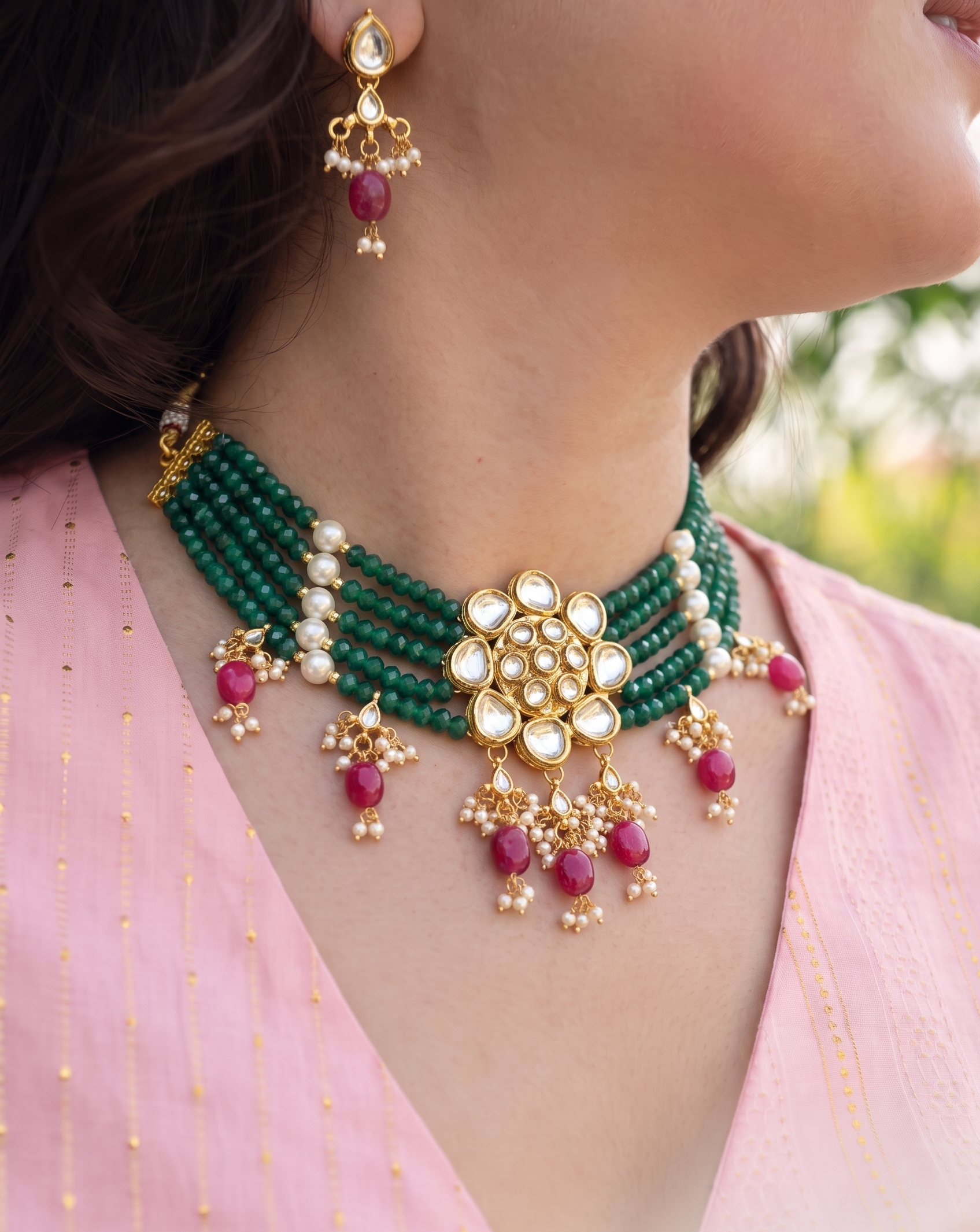 Rimi Green Kundan Choker Necklace