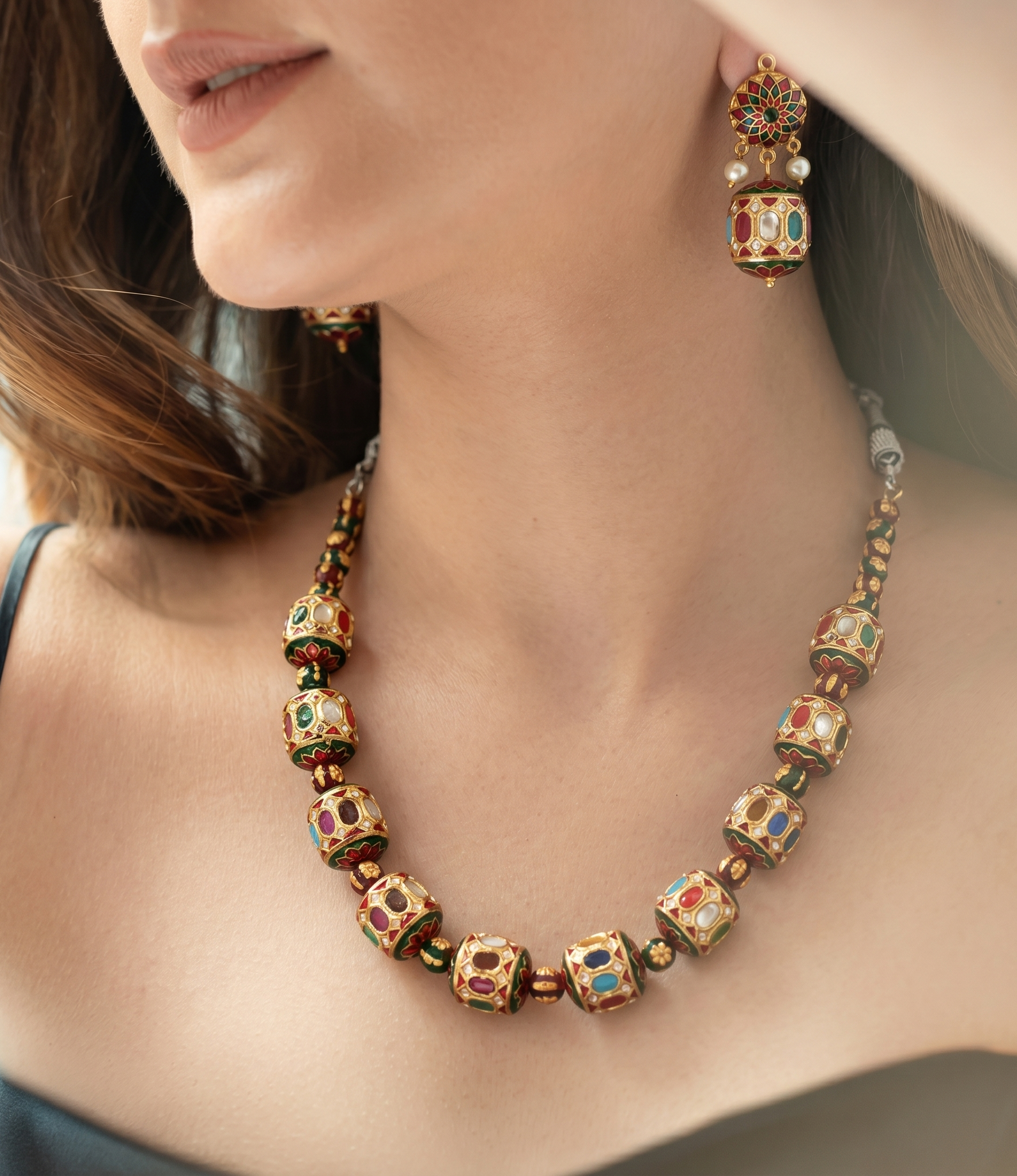Meenakari Traditional Floral Necklace With Earrings