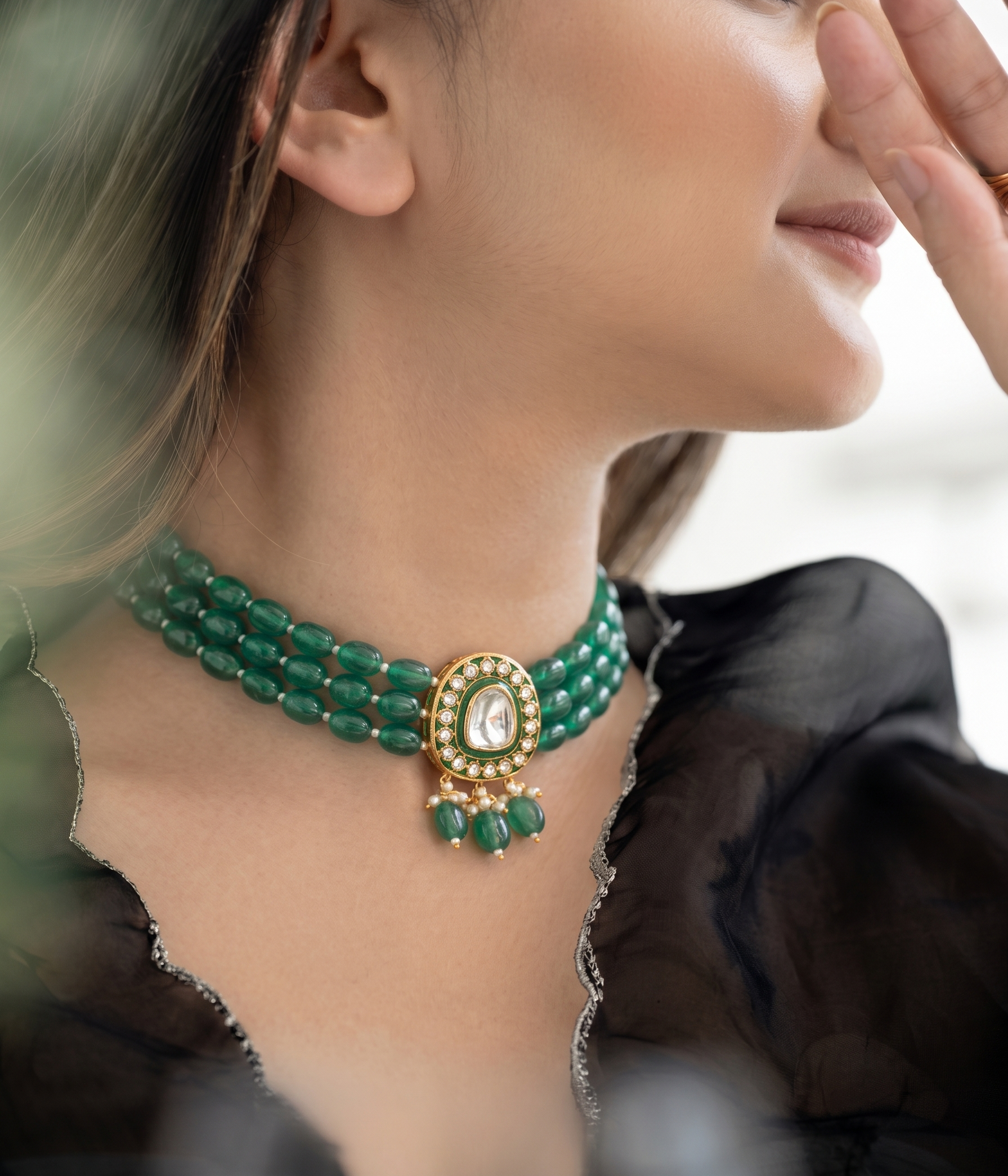 Juniper Green Polki Choker Necklace