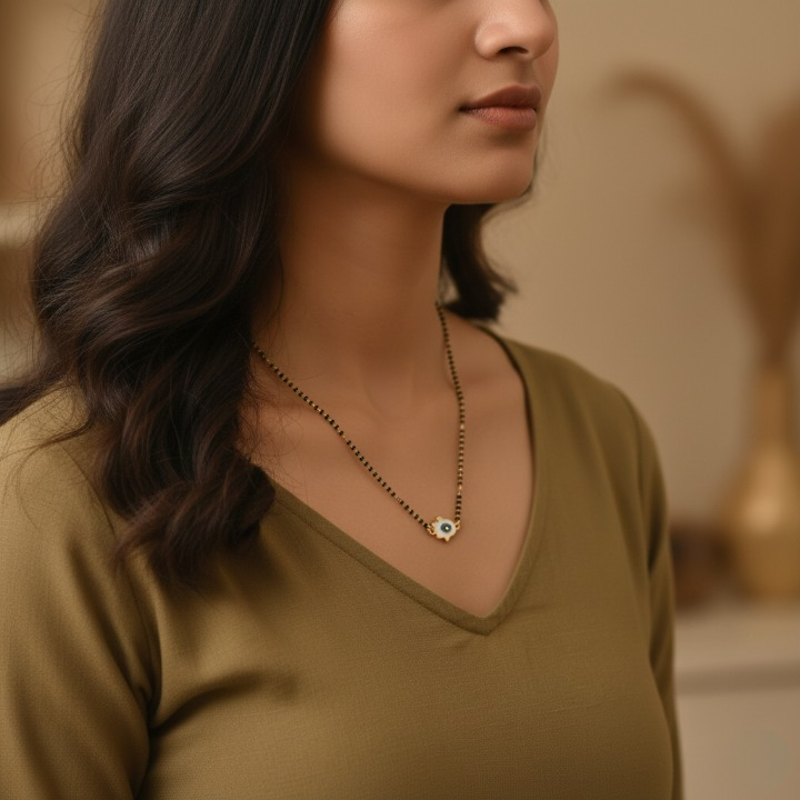 White Evil Eye Humsa Charm Mangalsutra