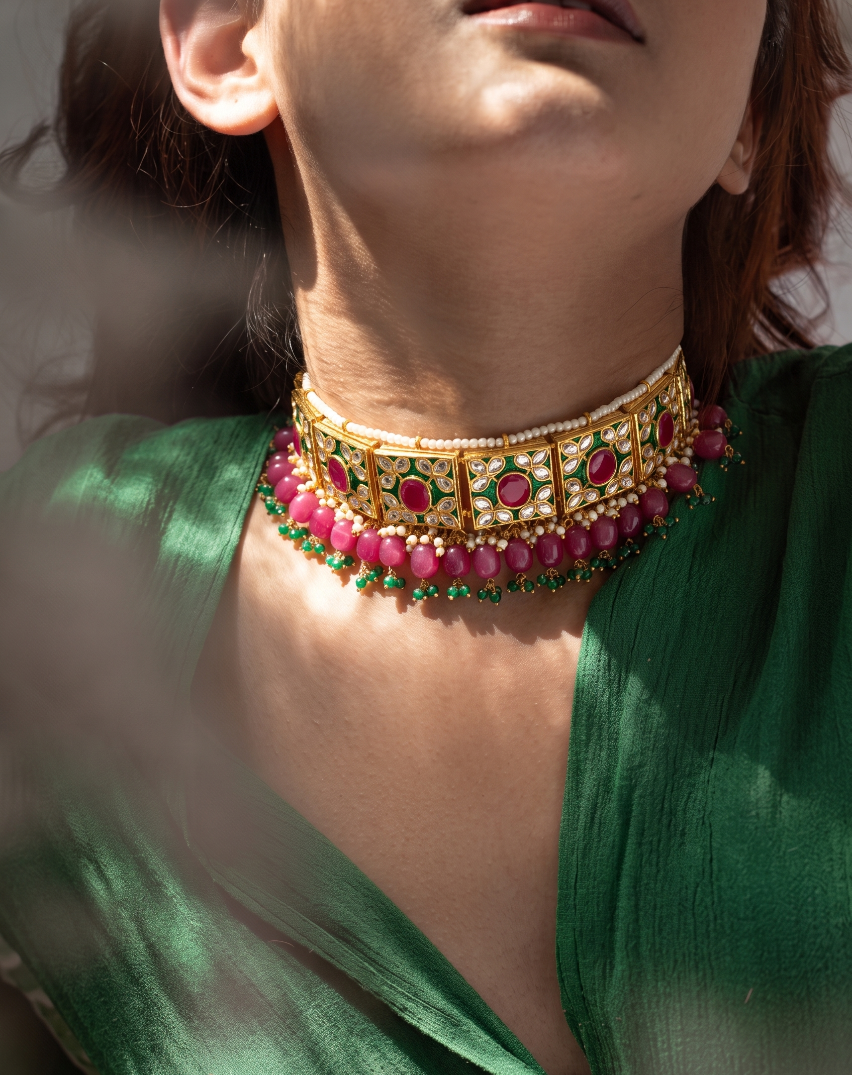 Alina Pink Stone Kundan Choker Necklace