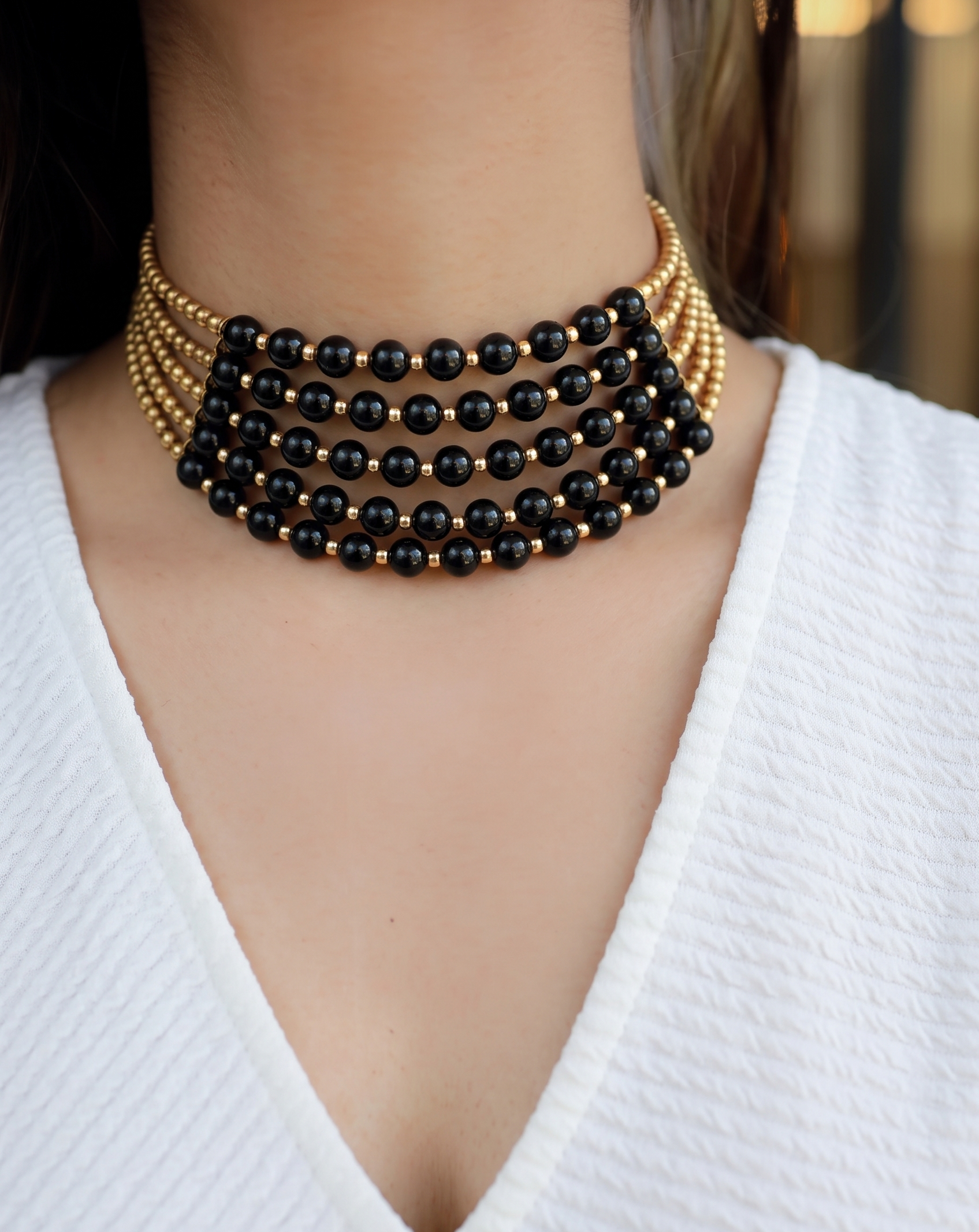 Raina Black Beaded Choker Necklace
