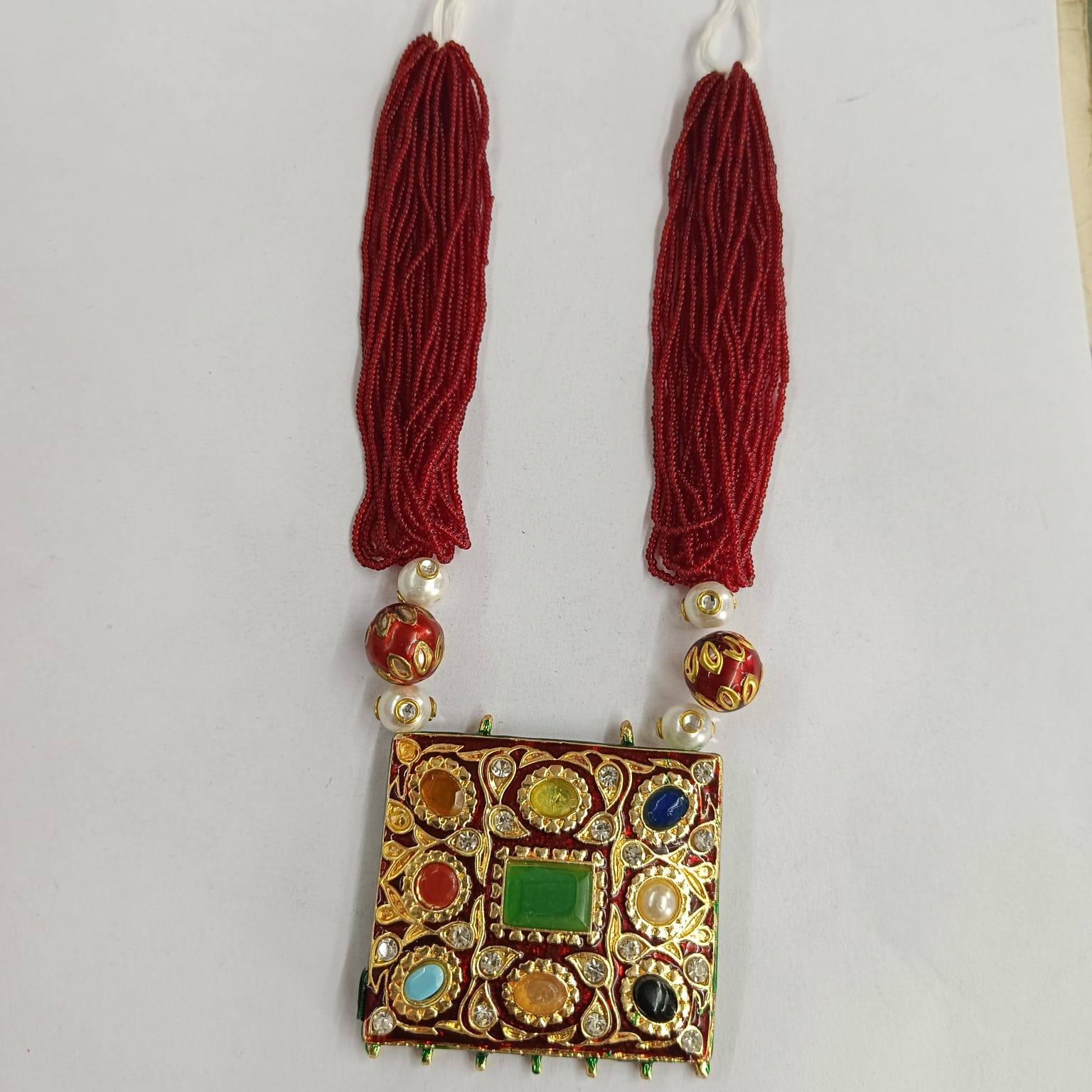 Red Navratana Pendant Necklace