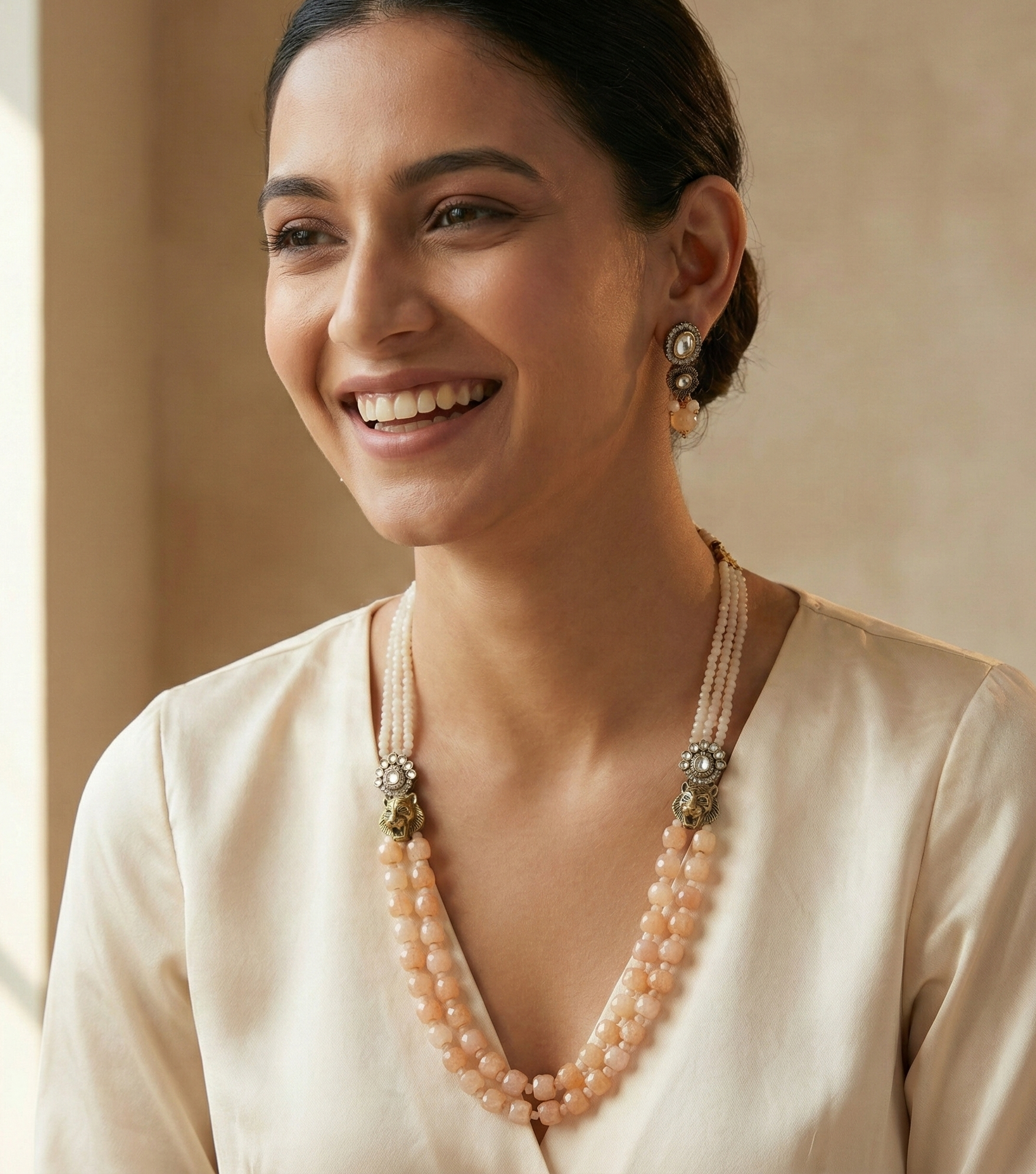 Peach Beaded Kundan Sabyasachi Inspired Necklace