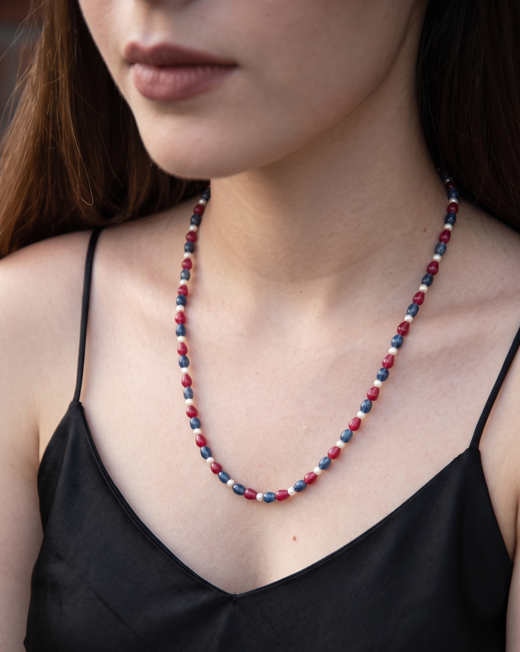 Ian Blue Red Stone Necklace Mala