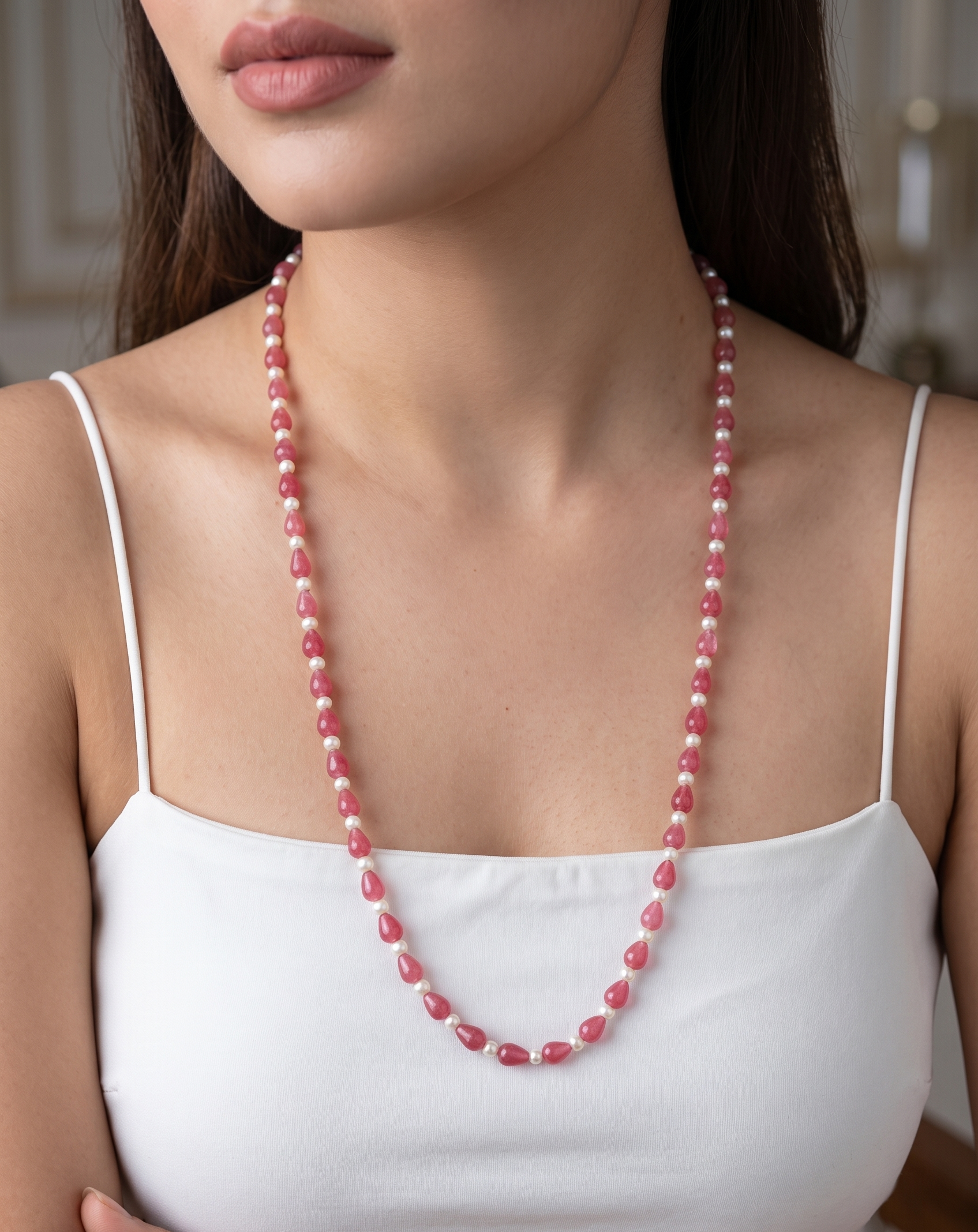 Jahanvi Pink Stone Necklace Mala