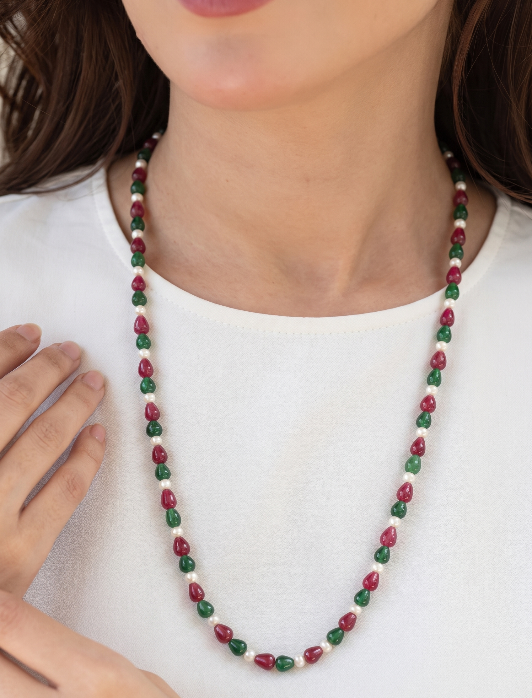 Voila Red Green Stone Necklace Mala
