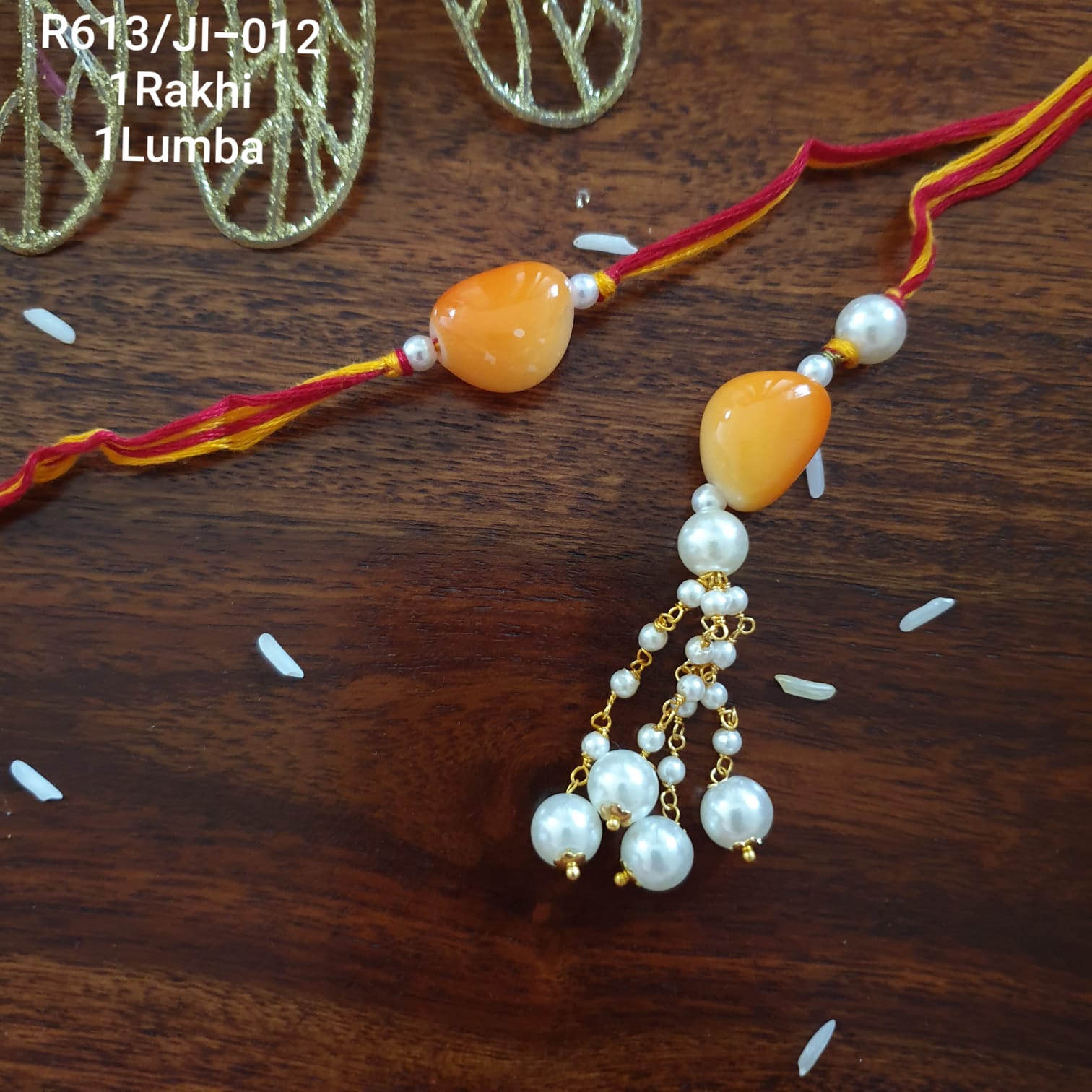 Orange Bead Bhaiya Bhabhi Rakhi Set